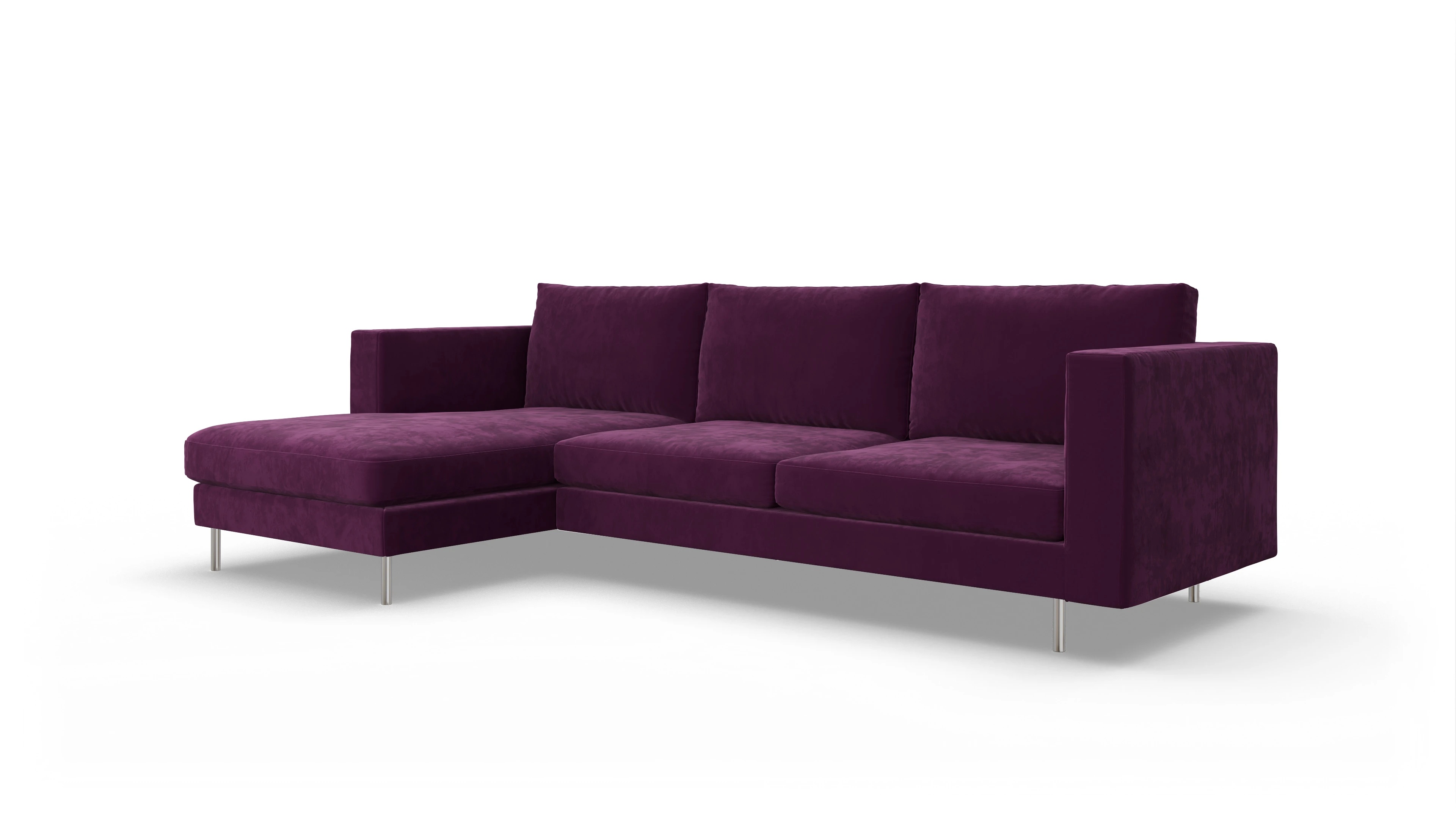 Design-Sofa Silea Ansicht des Produktes Silea Sofa mit Rec links in Samt rot