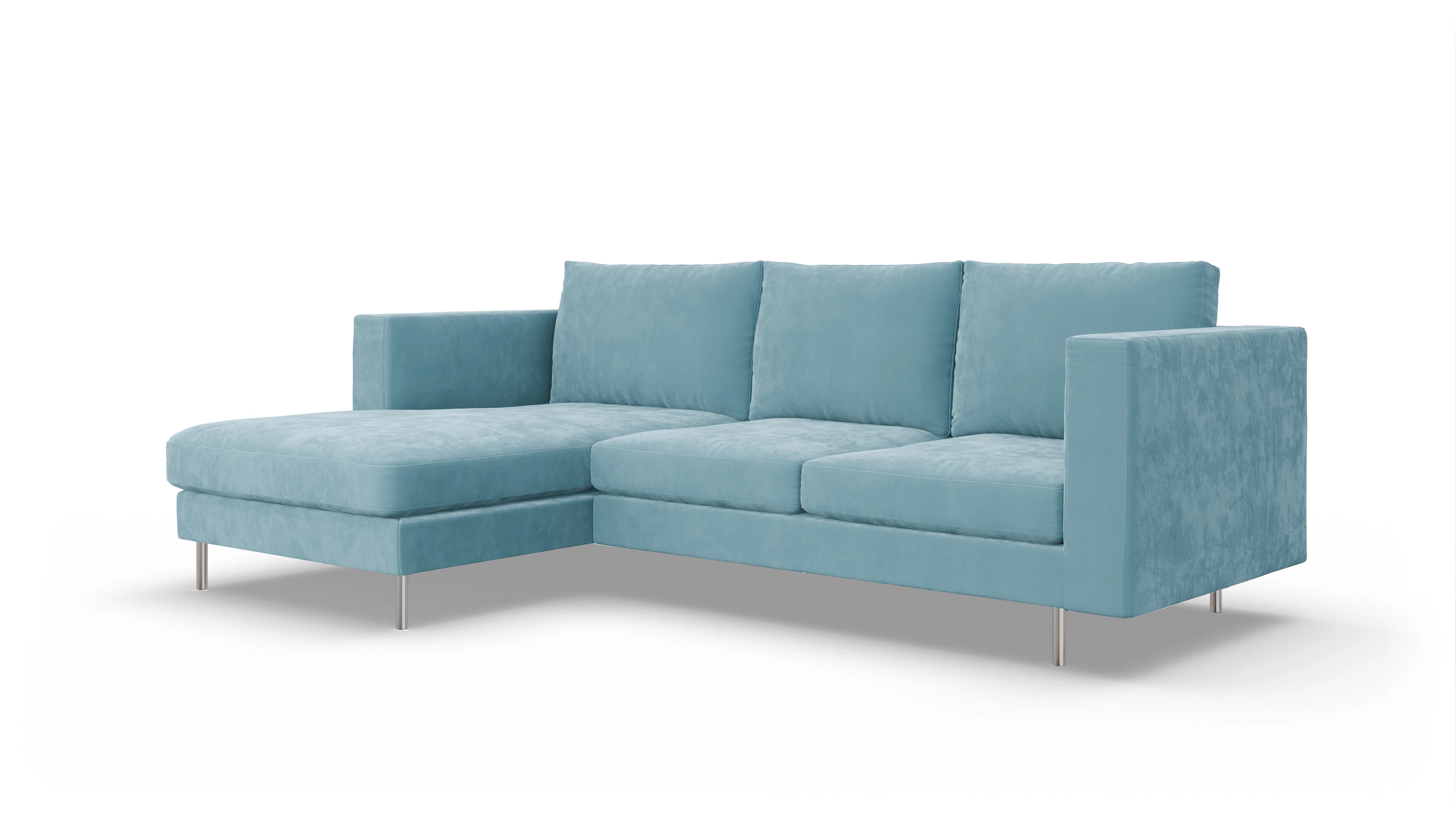 Design-Sofa Silea Ansicht des Produktes Silea Sofa mit Rec links in Samt blau
