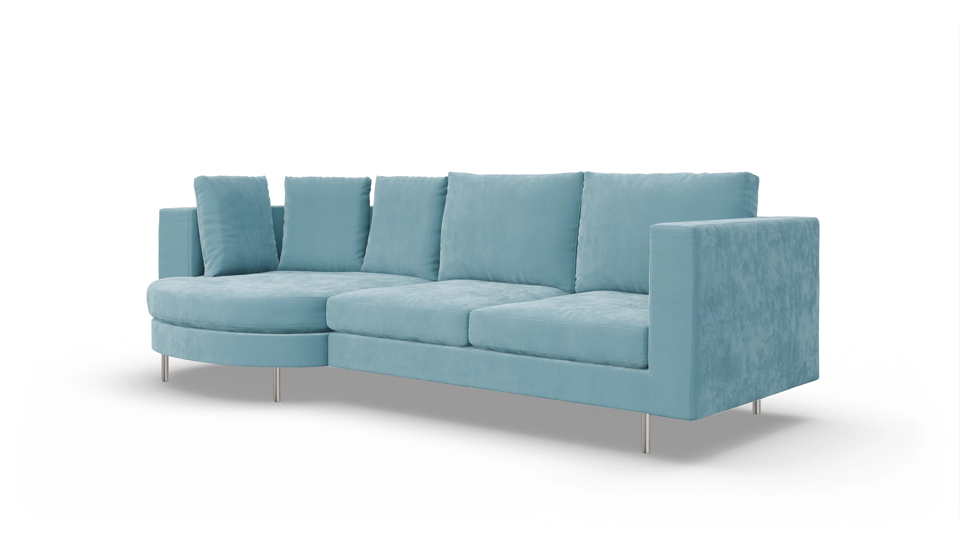 Design-Sofa Silea Ansicht des Produktes Silea Sofa mit Rec links in Samt blau