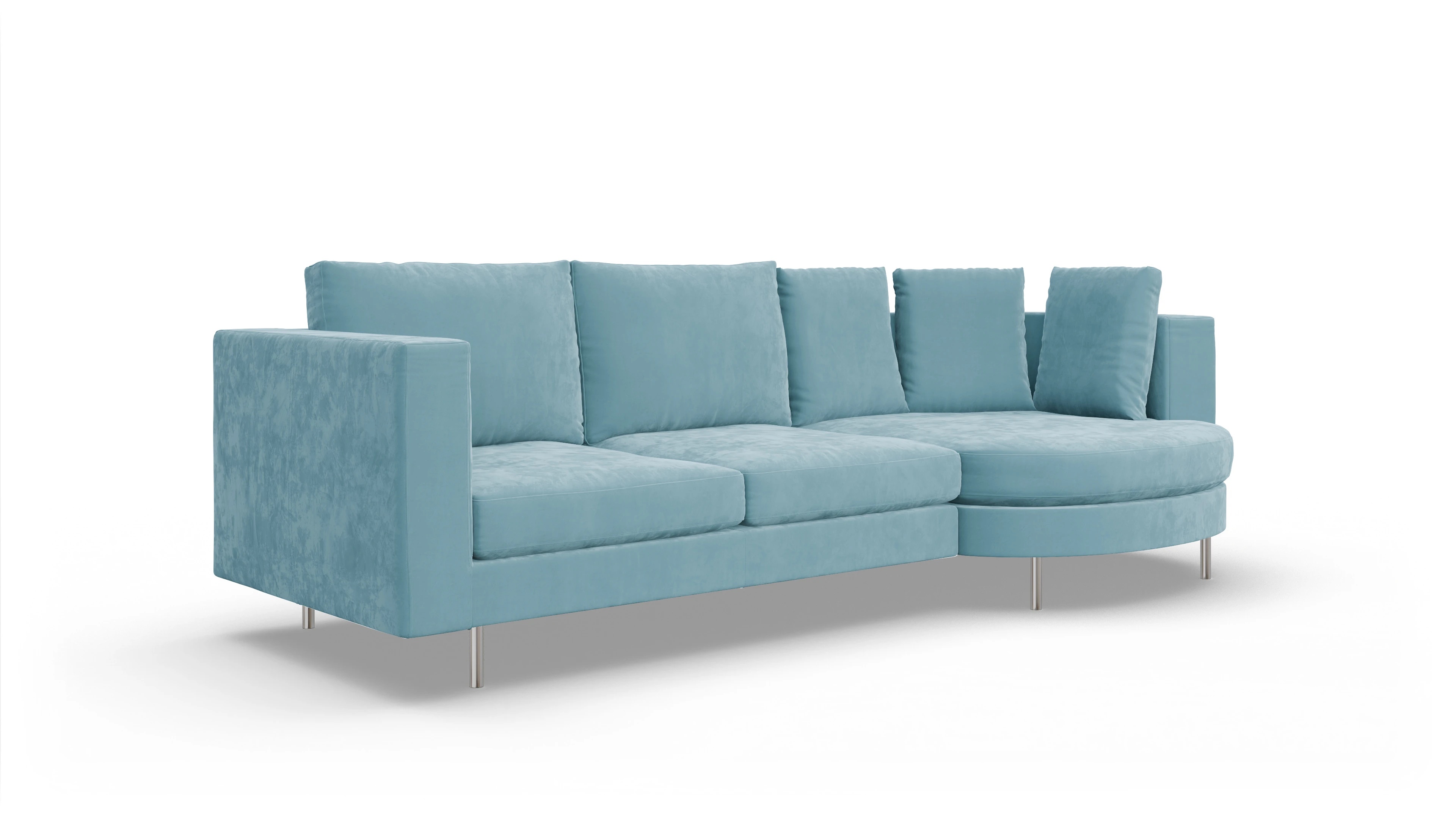 Design-Sofa Silea Ansicht des Produktes Silea Sofa mit Rec rechts in Samt blau