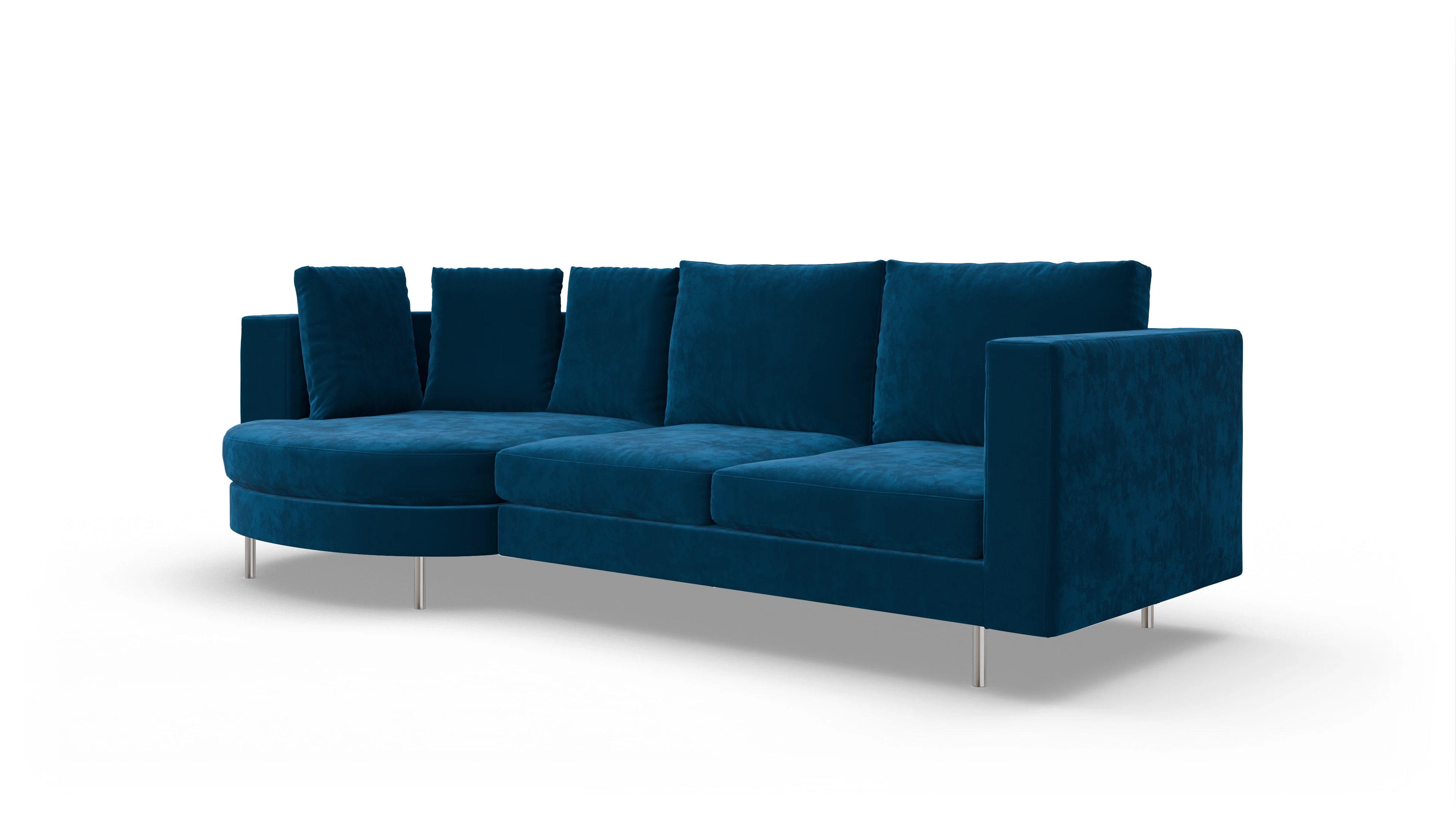 Design-Sofa Silea Ansicht des Produktes Silea Sofa mit Rec links in Samt blau