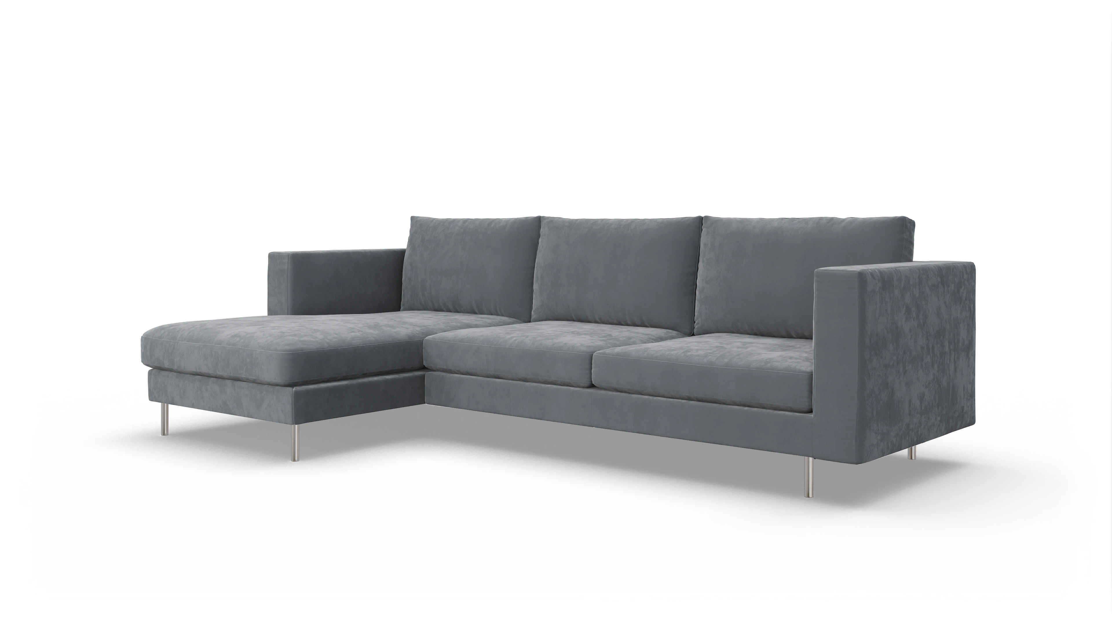 Design-Sofa Silea Ansicht des Produktes Silea Sofa mit Rec links in Samt grau