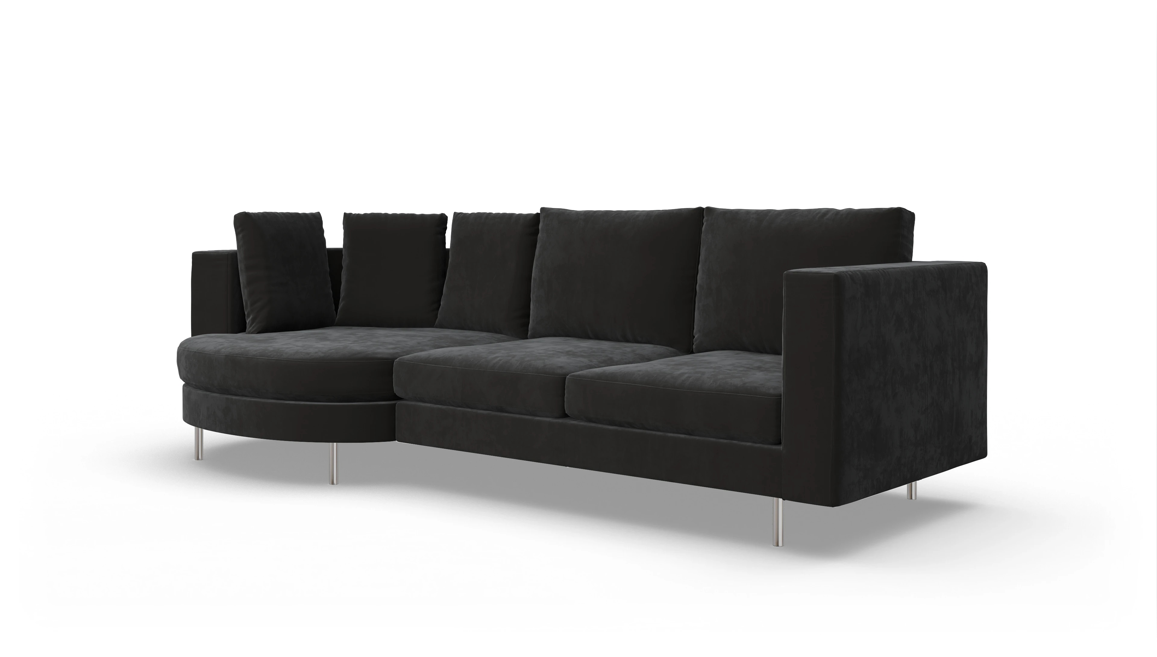 Design-Sofa Silea Ansicht des Produktes Silea Sofa mit Rec links in Samt grau