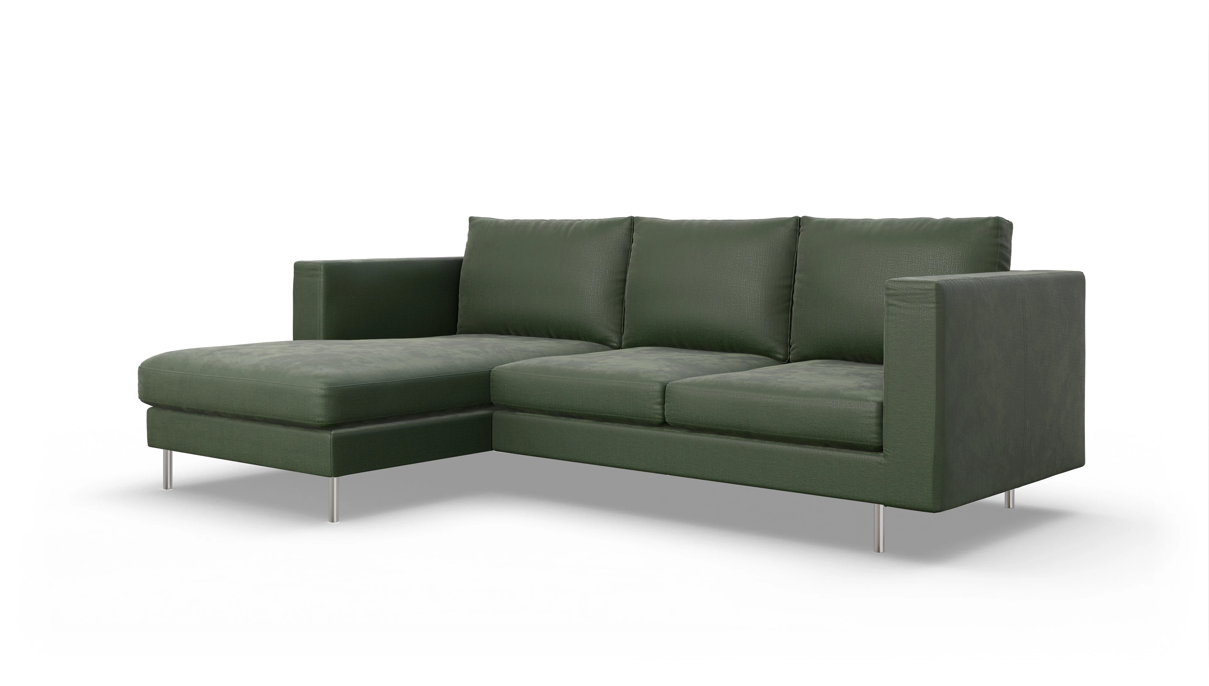 Design-Sofa Silea Ansicht des Produktes Silea Sofa mit Rec links in Stoff grün