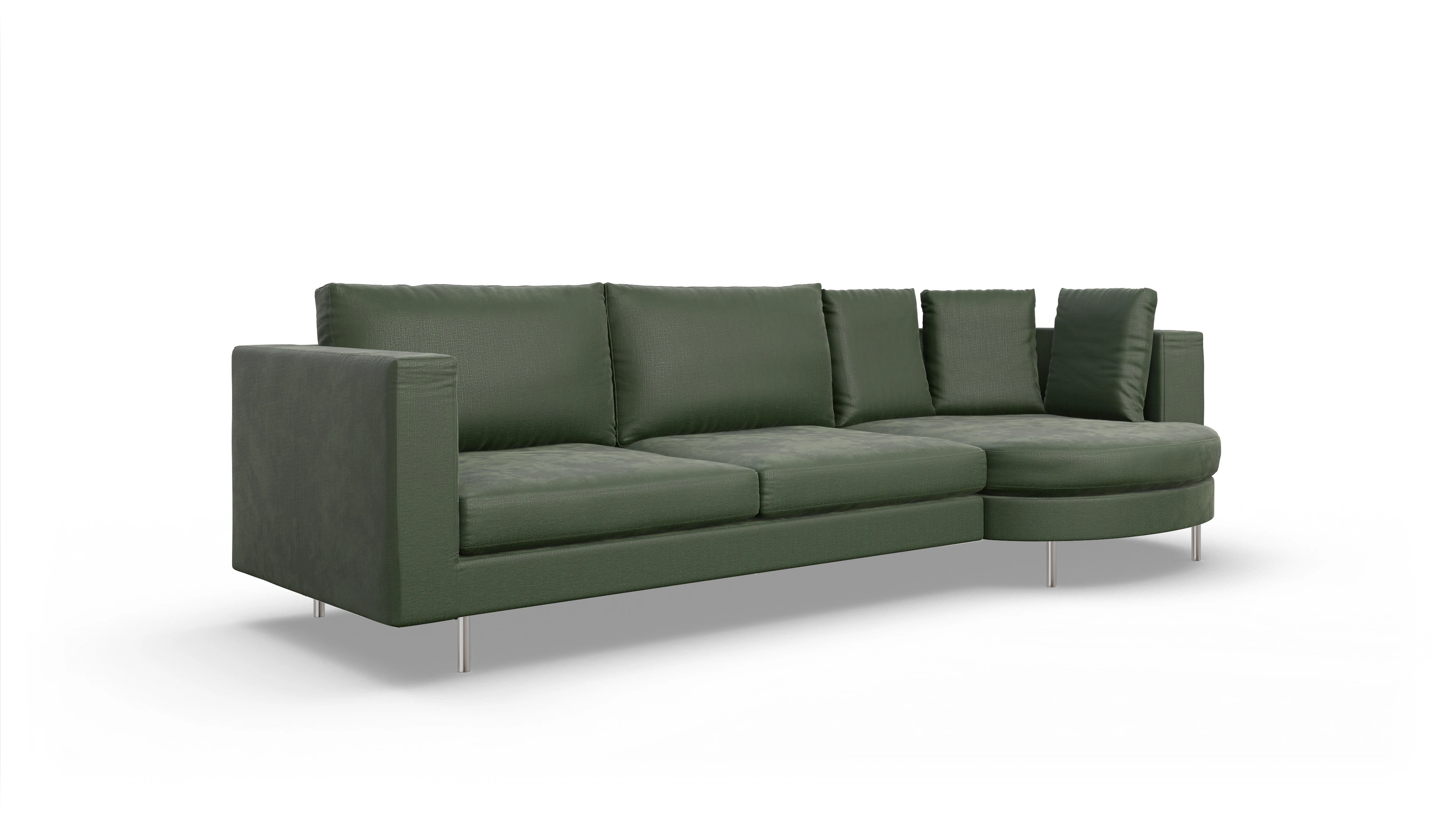Design-Sofa Silea Ansicht des Produktes Silea Sofa mit Rec rechts in Stoff grün