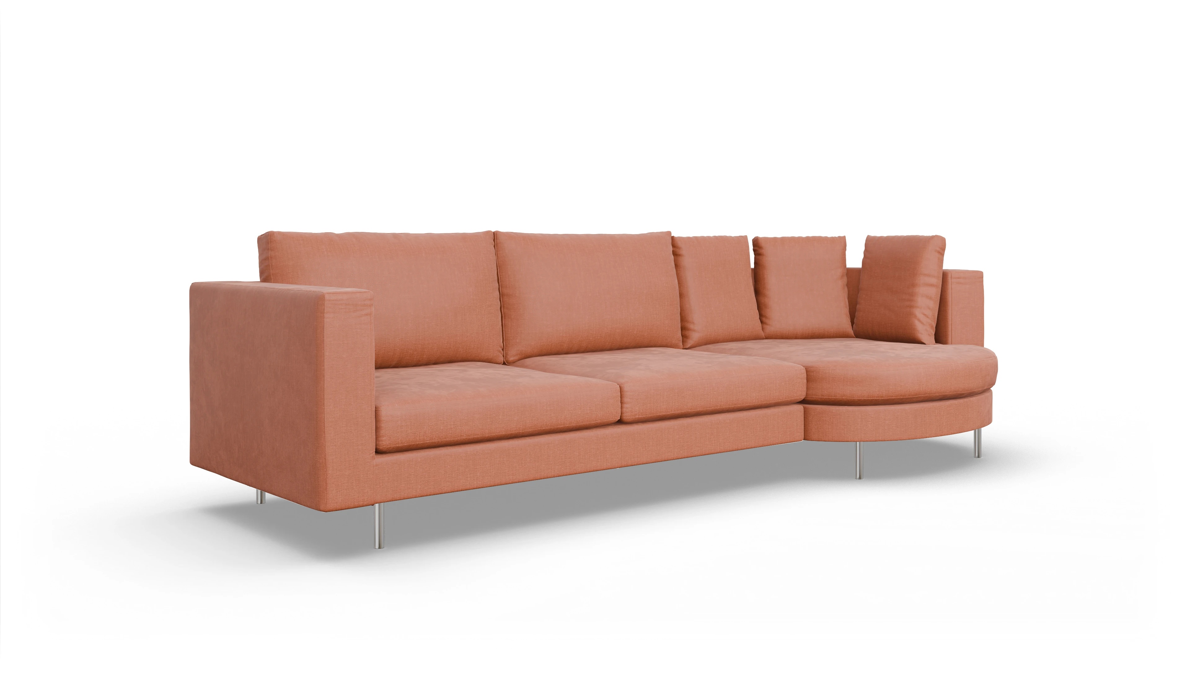Ansicht des Produktes Silea Sofa mit Rec rechts in Stoff orange