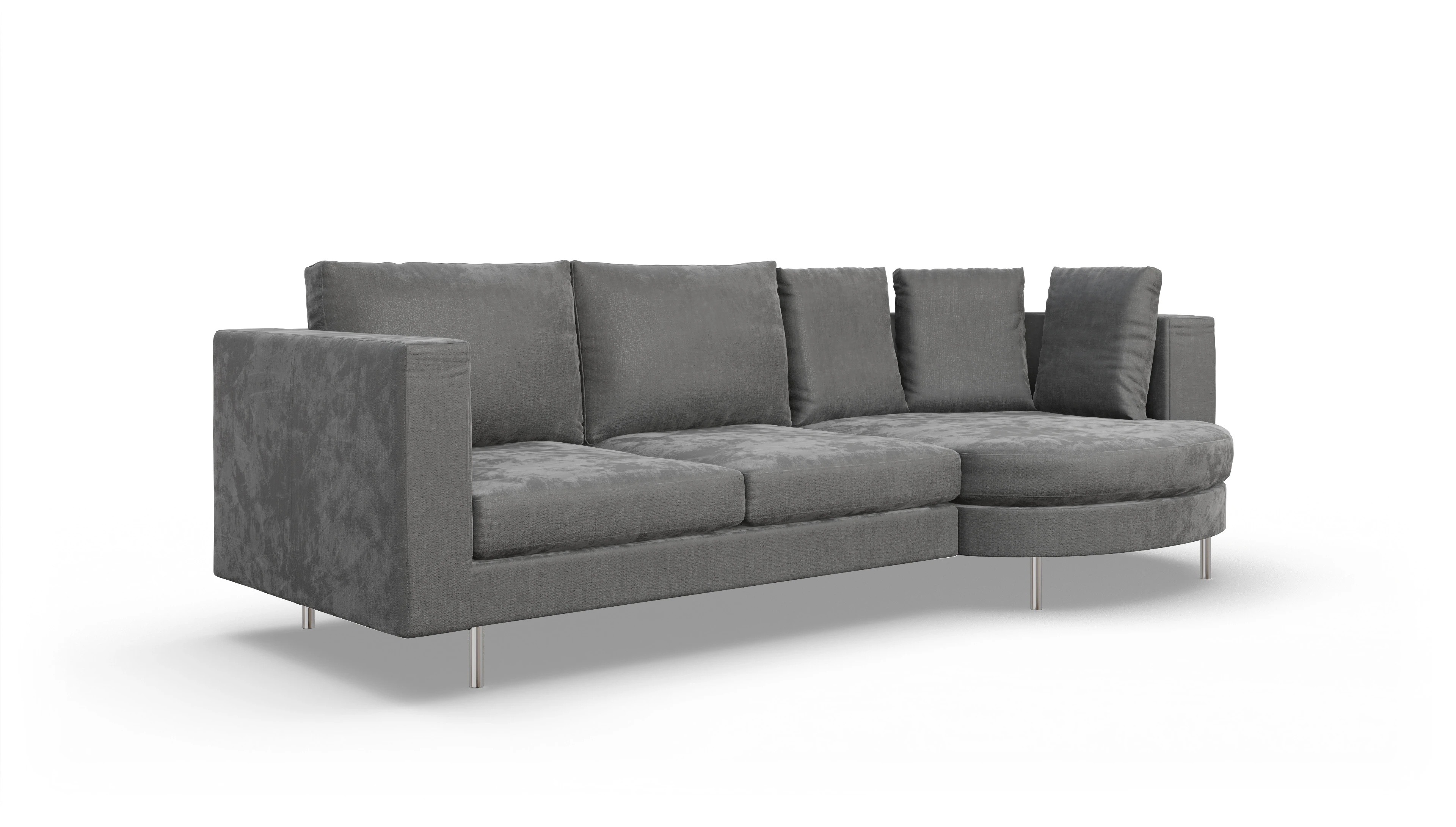 Design-Sofa Silea Ansicht des Produktes Silea Sofa mit Rec rechts in Stoff grau