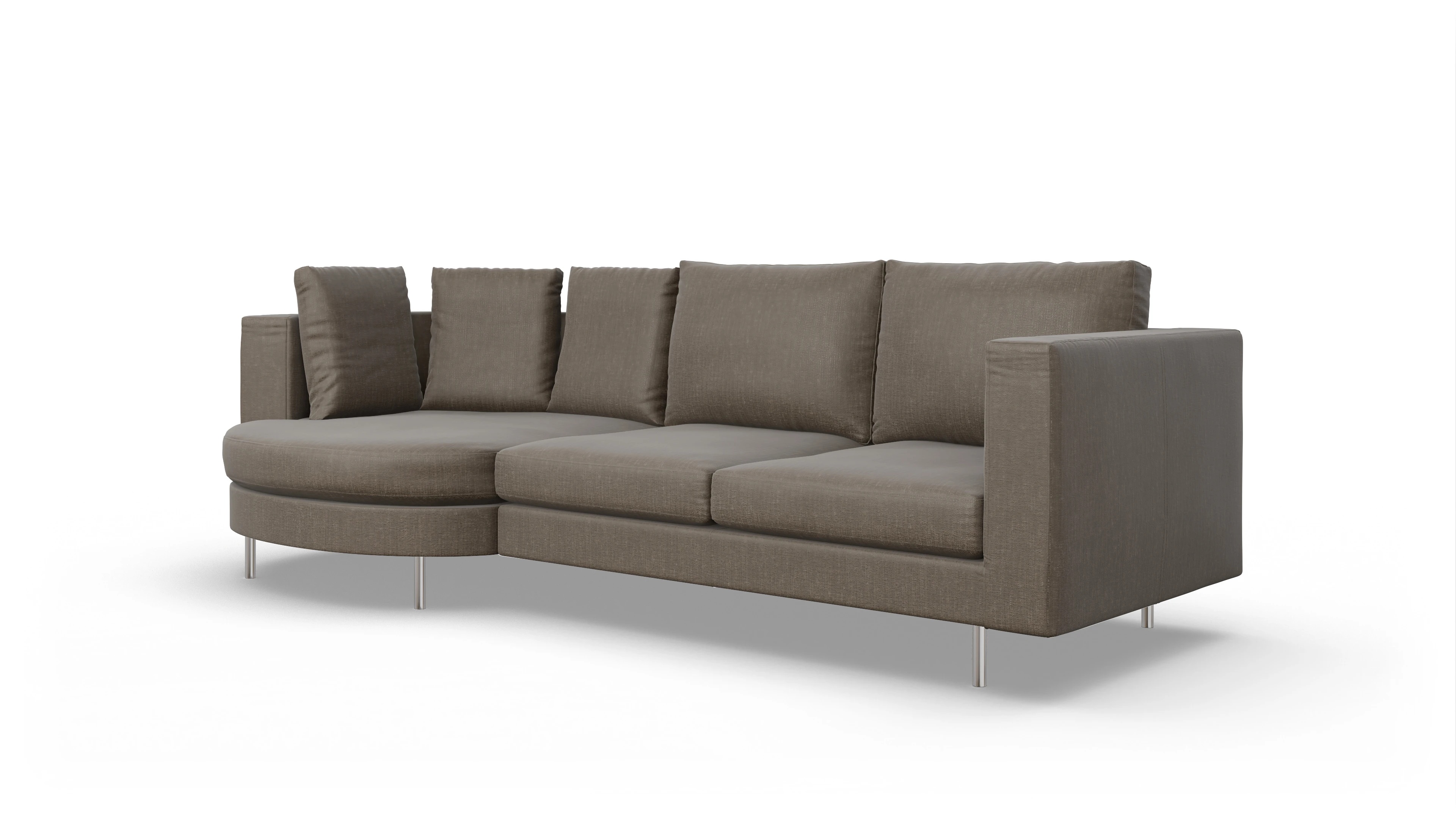 Design-Sofa Silea Ansicht des Produktes Silea Sofa mit Rec links in Stoff braun
