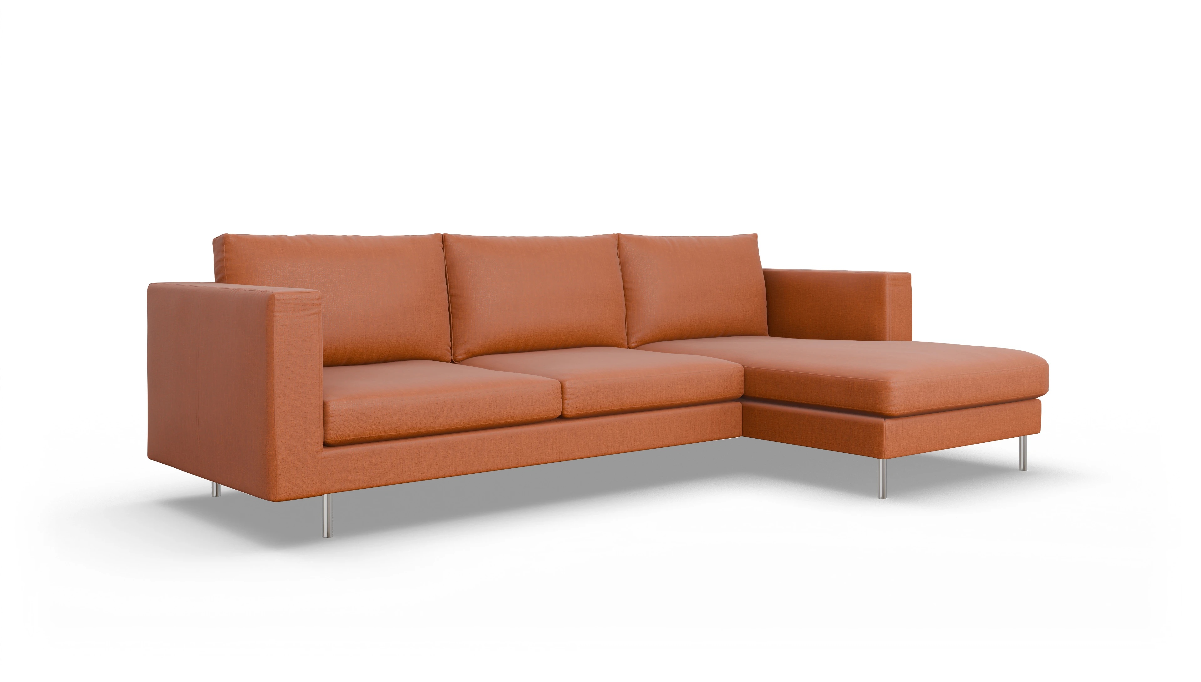 Design-Sofa Silea Ansicht des Produktes Silea Sofa mit Rec rechts in Stoff orange