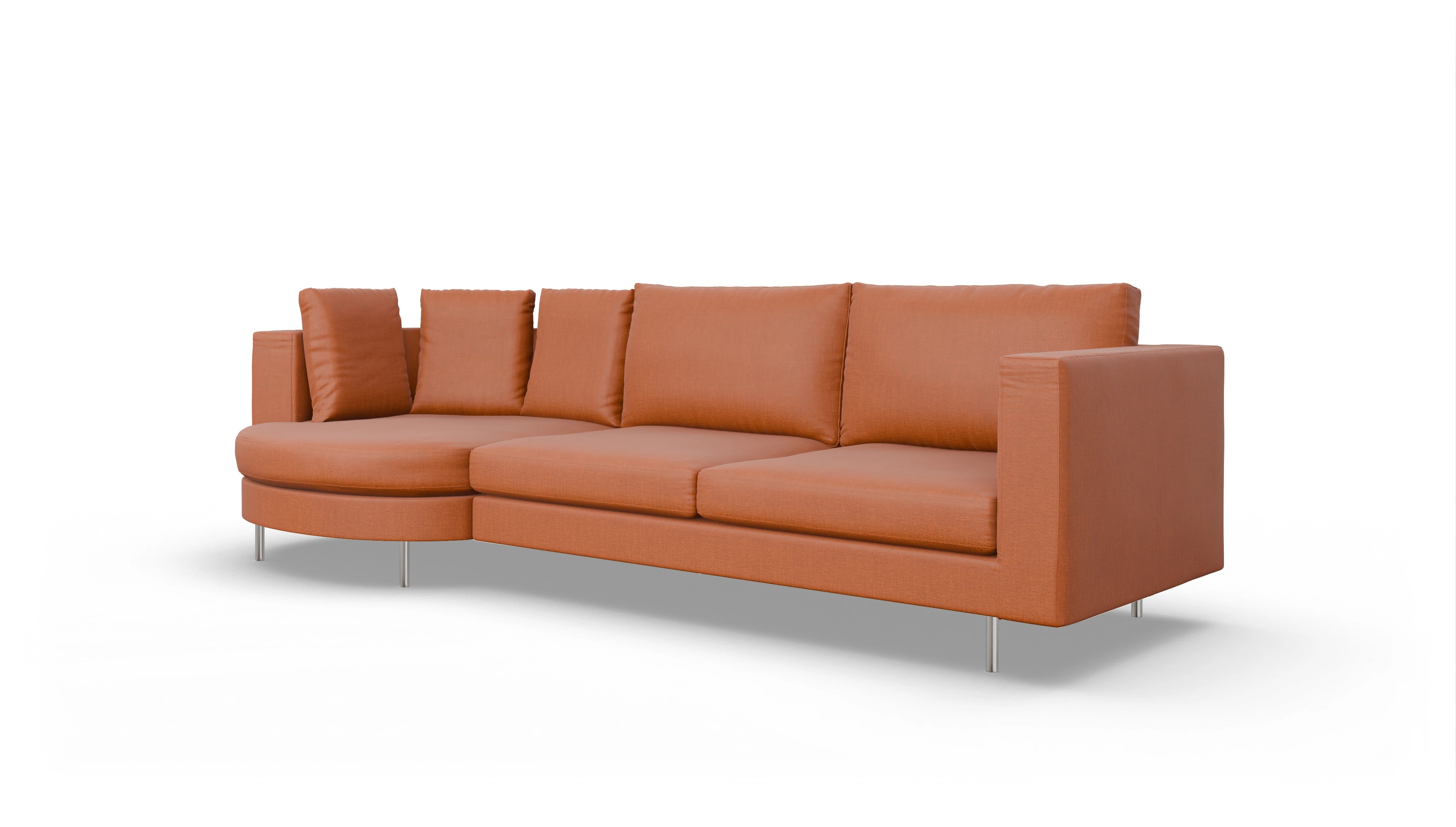Ansicht des Produktes Silea Sofa mit Rec rechts in Stoff orange