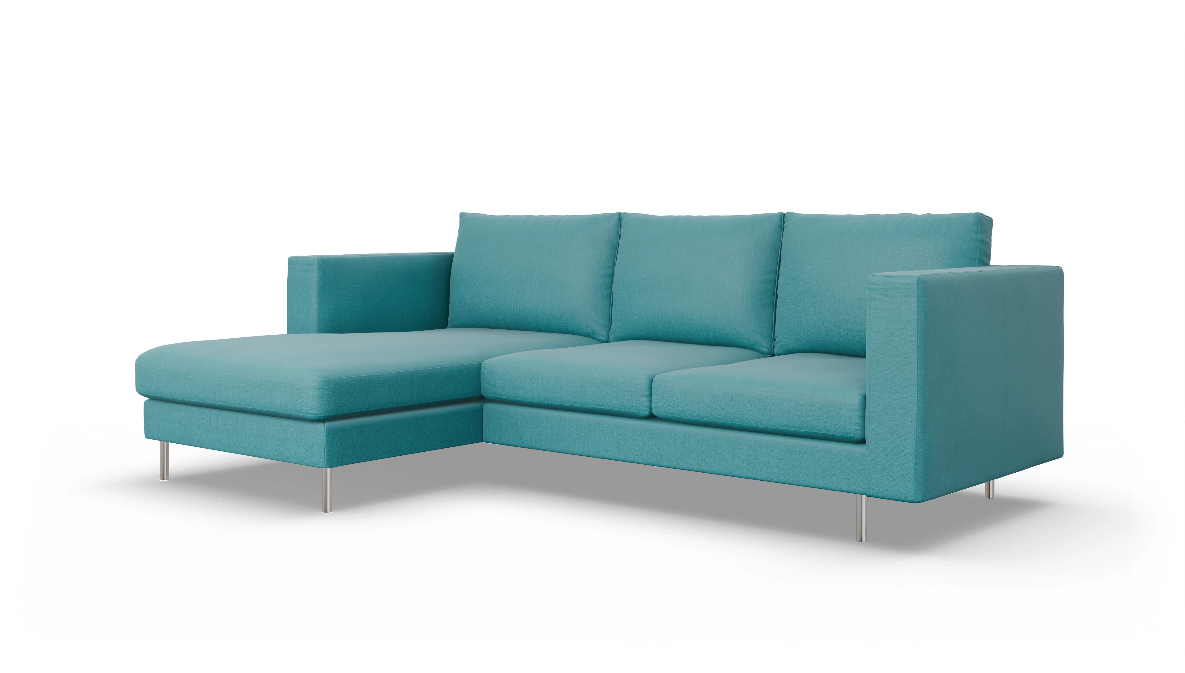 Design-Sofa Silea Ansicht des Produktes Silea Sofa mit Rec links in Stoff blau