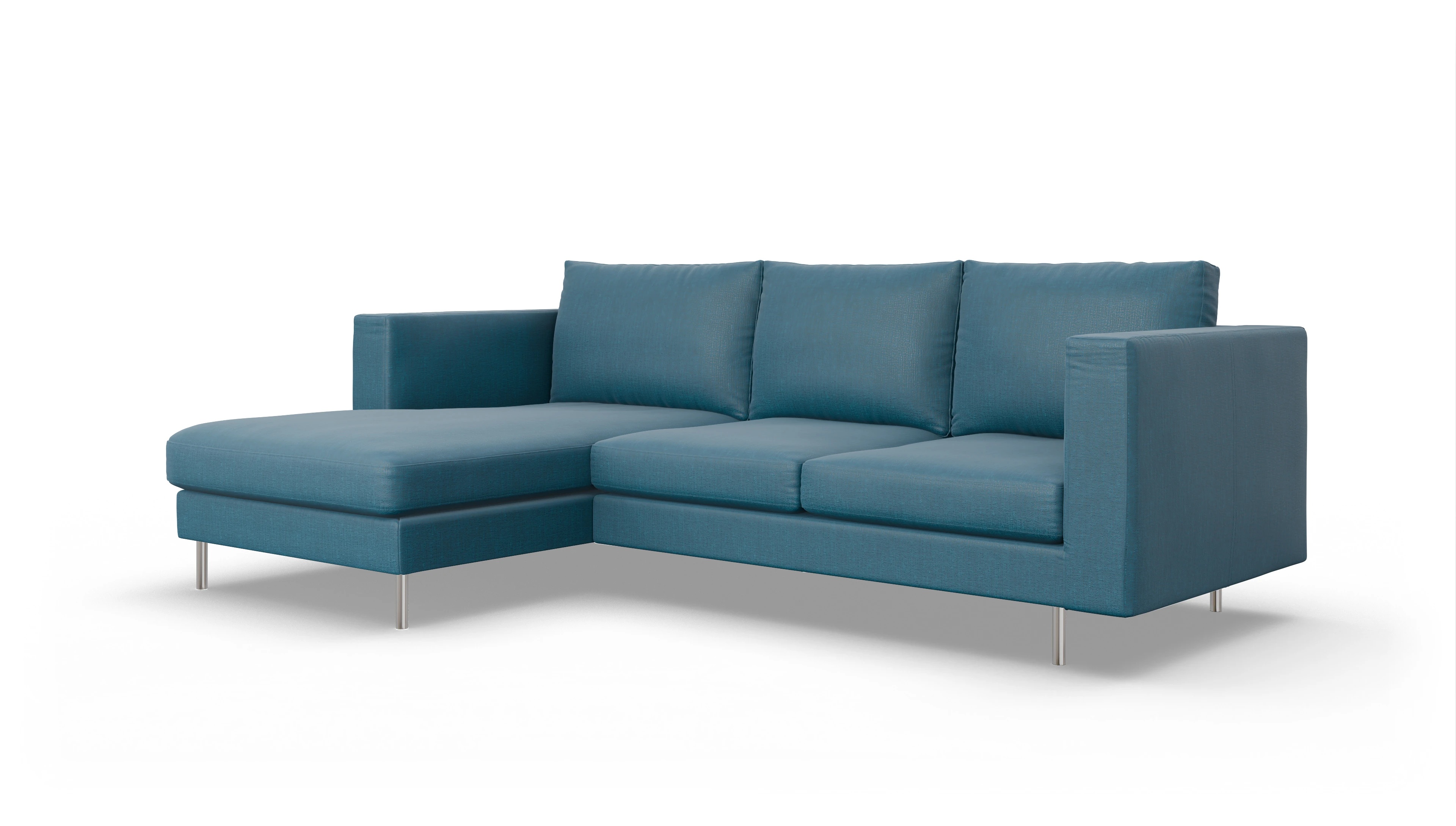 Design-Sofa Silea Ansicht des Produktes Silea Sofa mit Rec links in Stoff blau