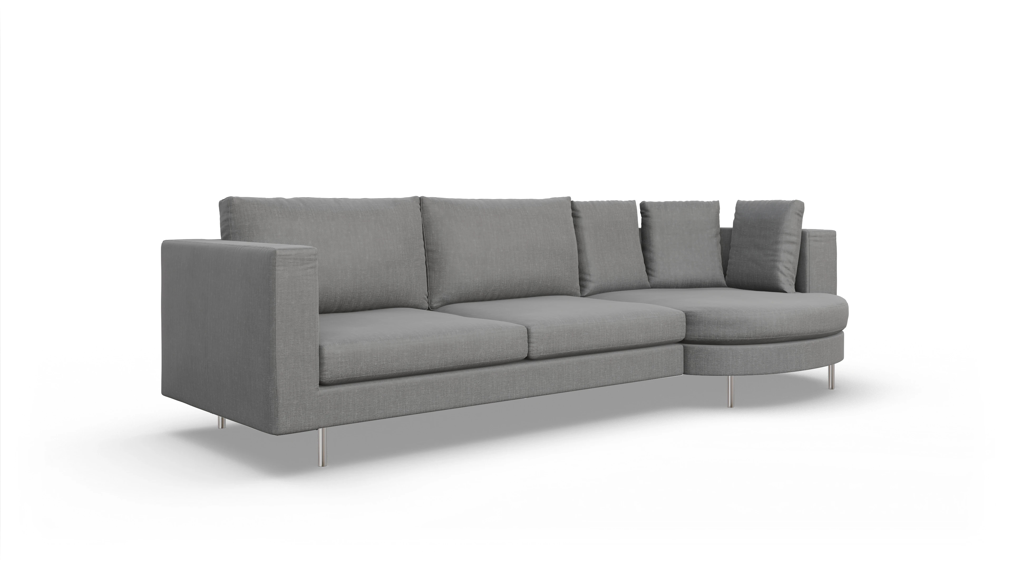 Design-Sofa Silea Ansicht des Produktes Silea Sofa mit Rec rechts in Stoff grau