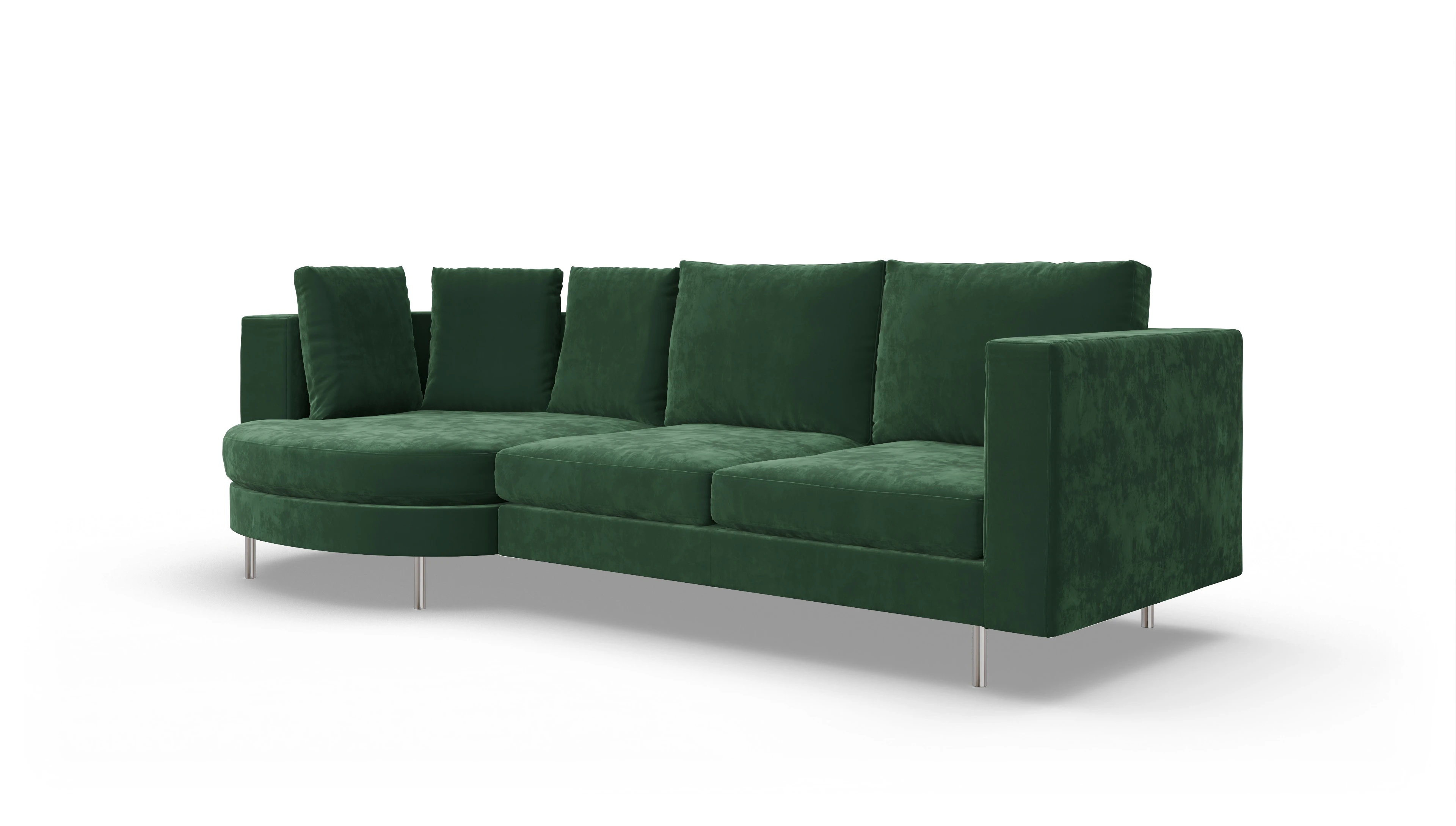 Design-Sofa Silea Ansicht des Produktes Silea Sofa mit Rec links in Samt grün
