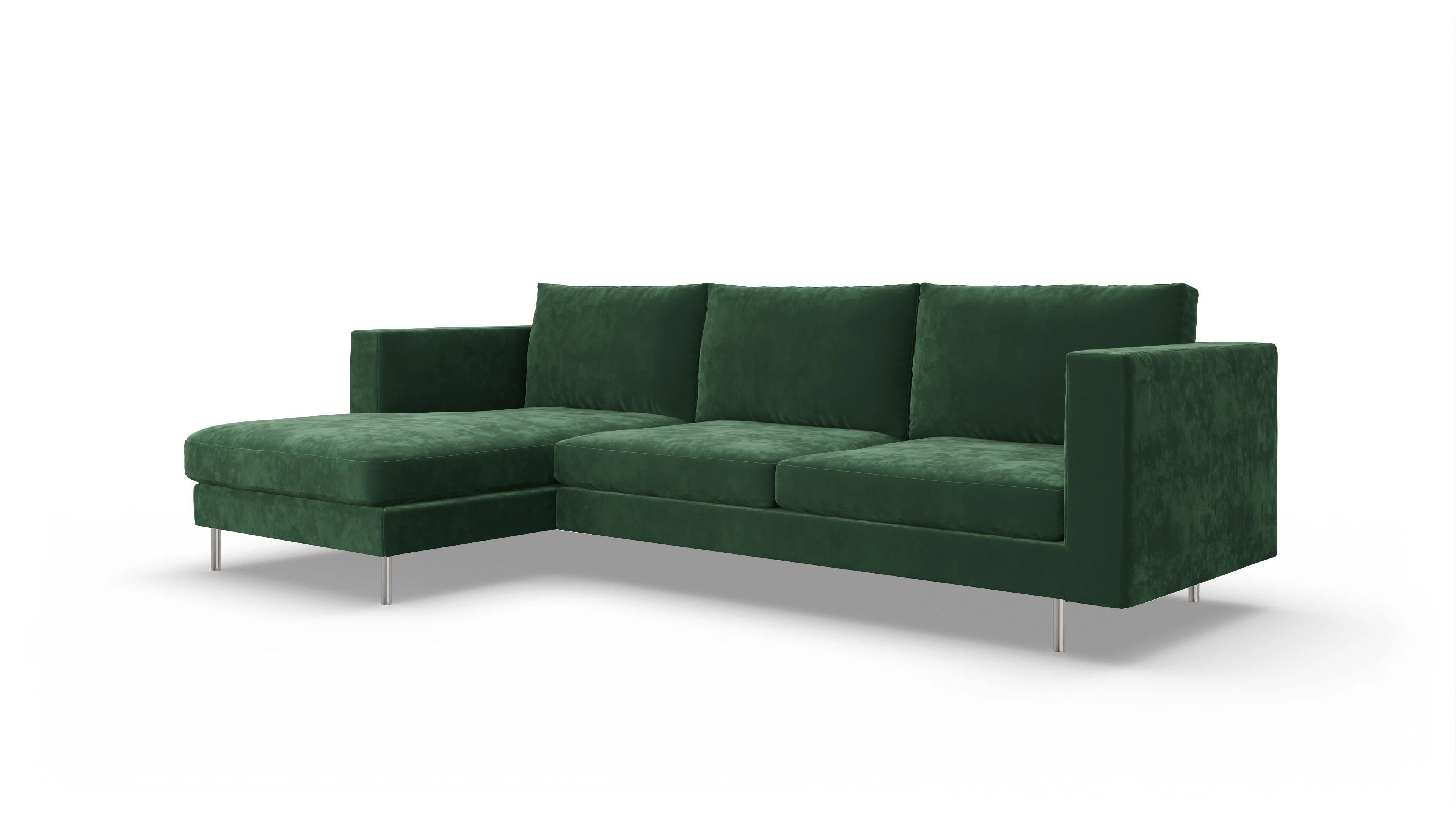 Design-Sofa Silea Ansicht des Produktes Silea Sofa mit Rec links in Samt grün
