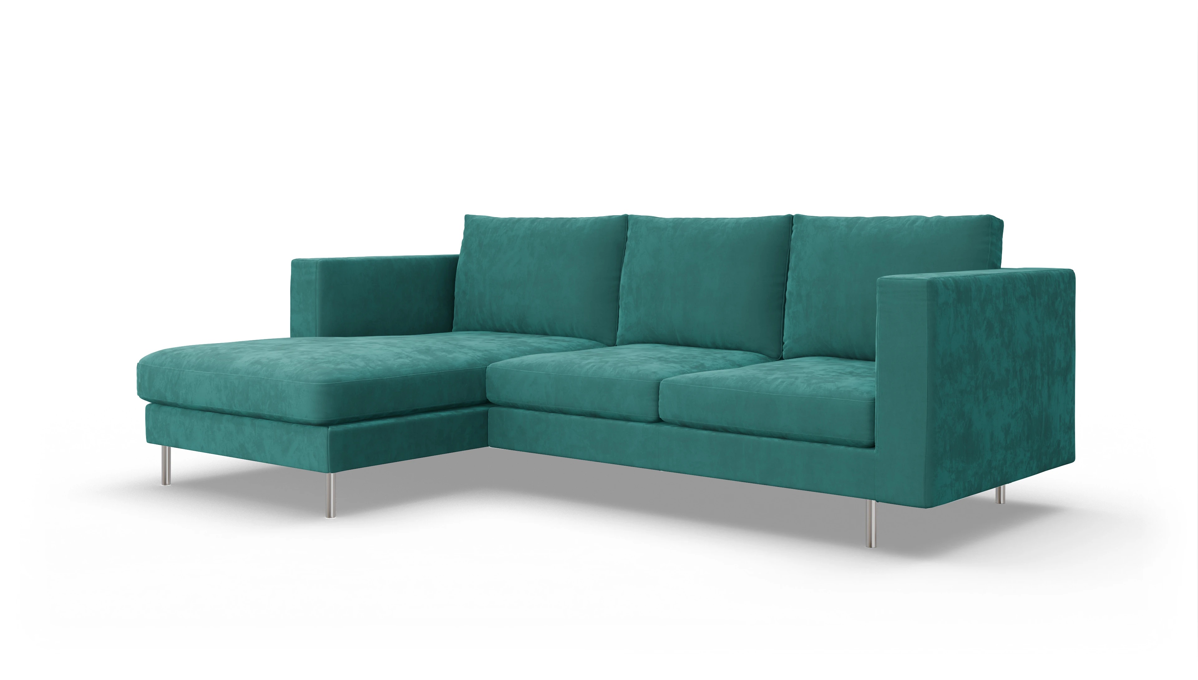 Design-Sofa Silea Ansicht des Produktes Silea Sofa mit Rec links in Samt blau