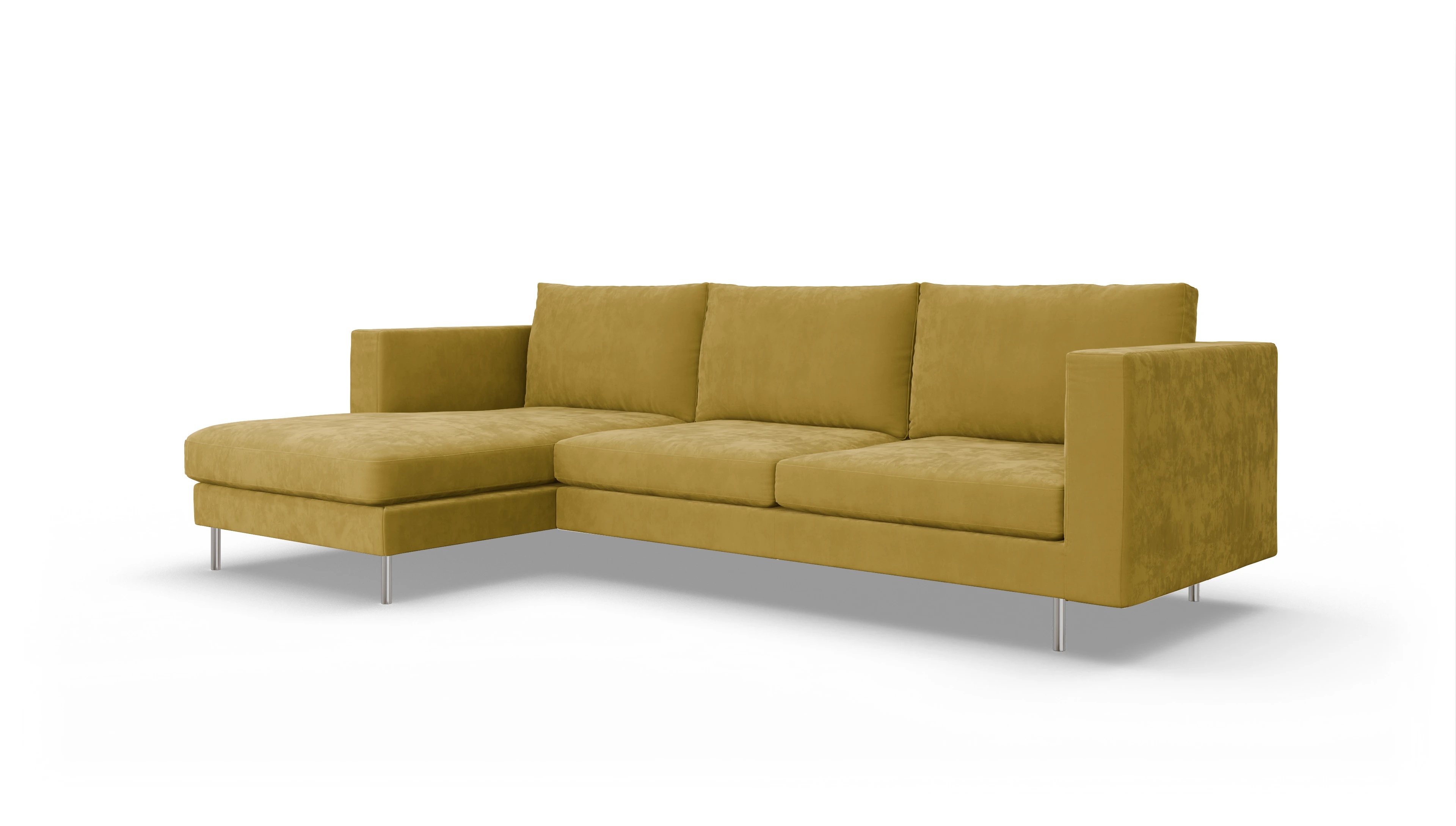 Design-Sofa Silea Ansicht des Produktes Silea Sofa mit Rec links in Samt gelb