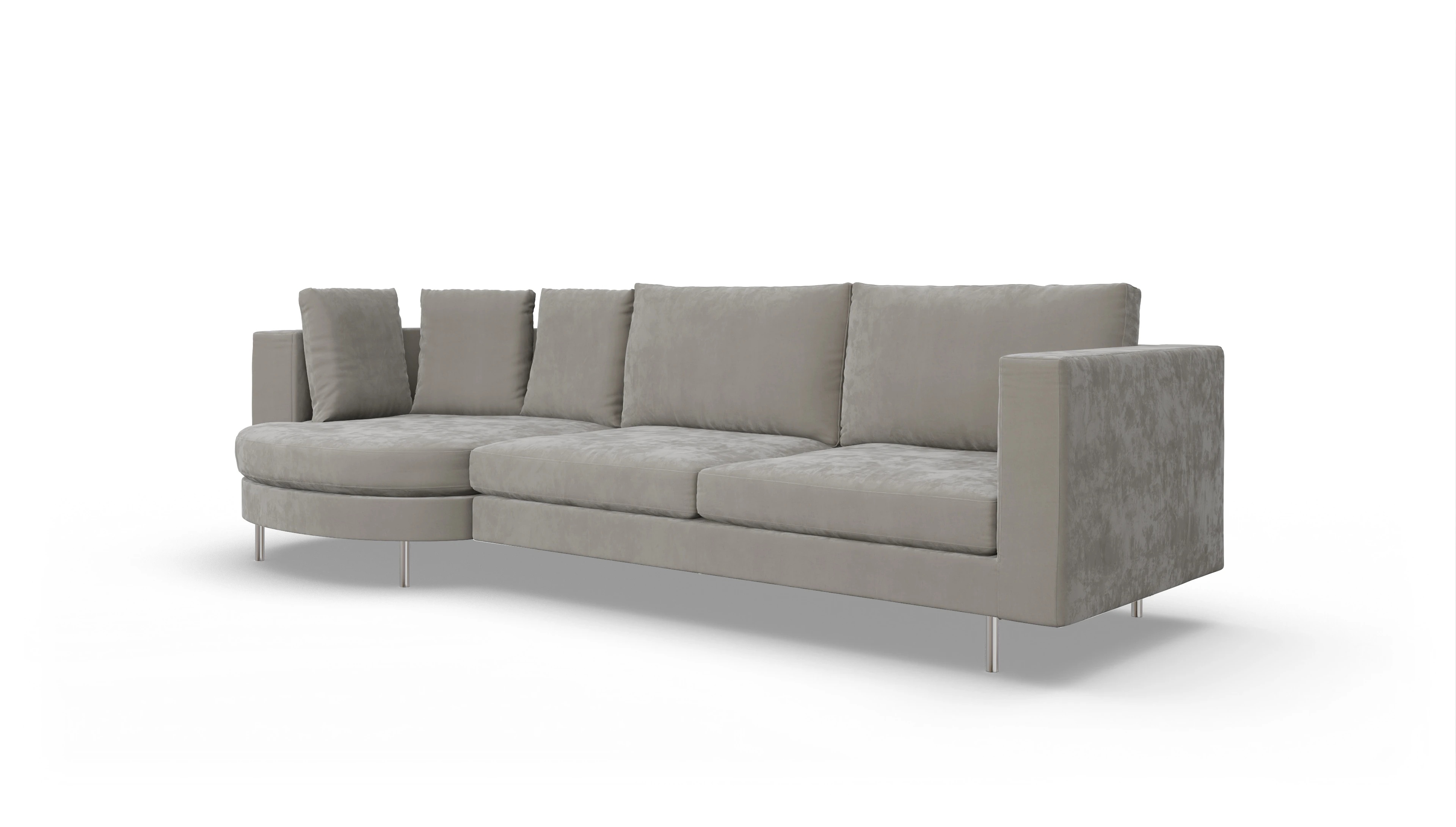 Design-Sofa Silea Ansicht des Produktes Silea Sofa mit Rec rechts in Samt grau