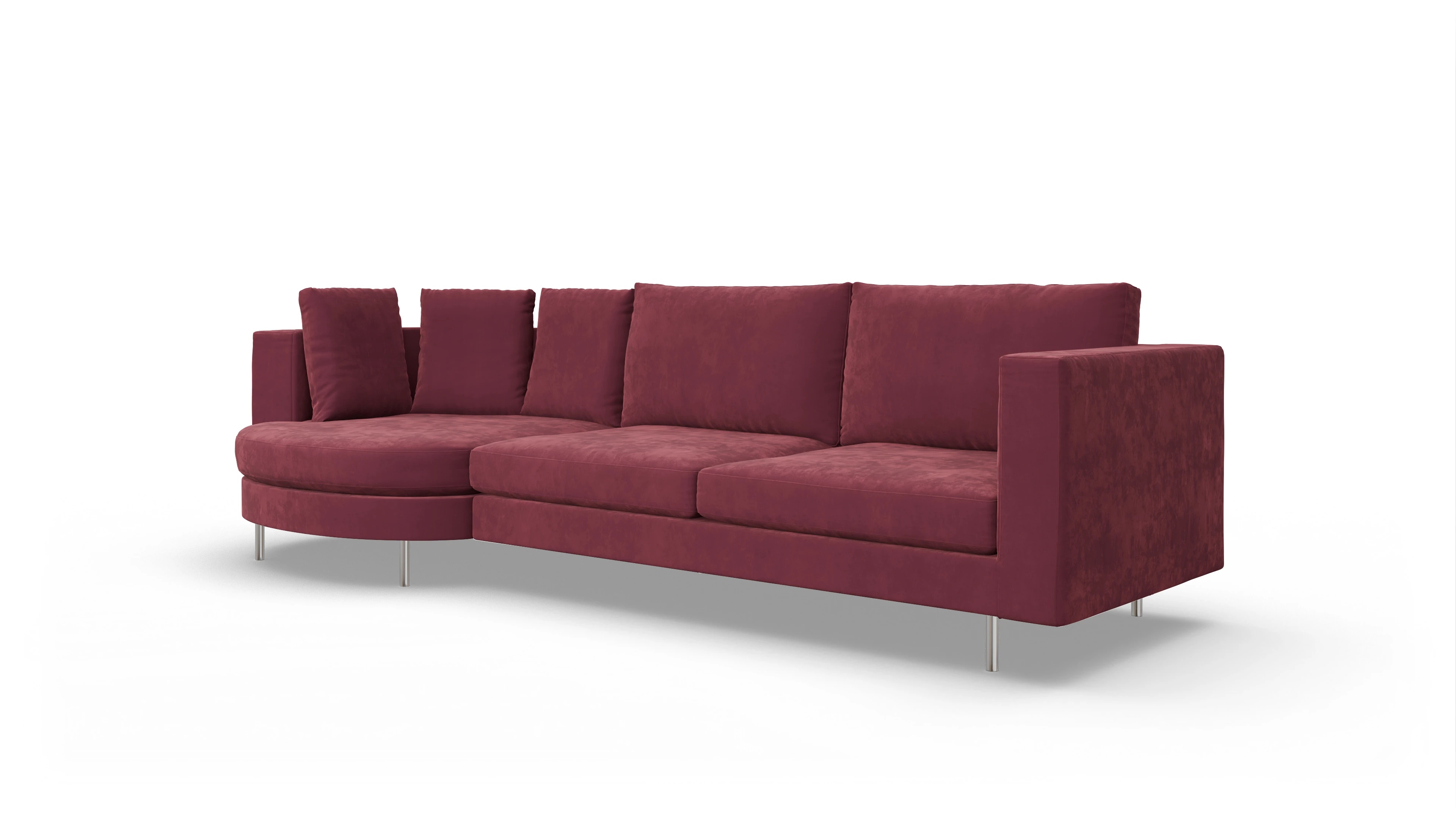 Ansicht des Produktes Silea Sofa mit Rec rechts in Samt rot
