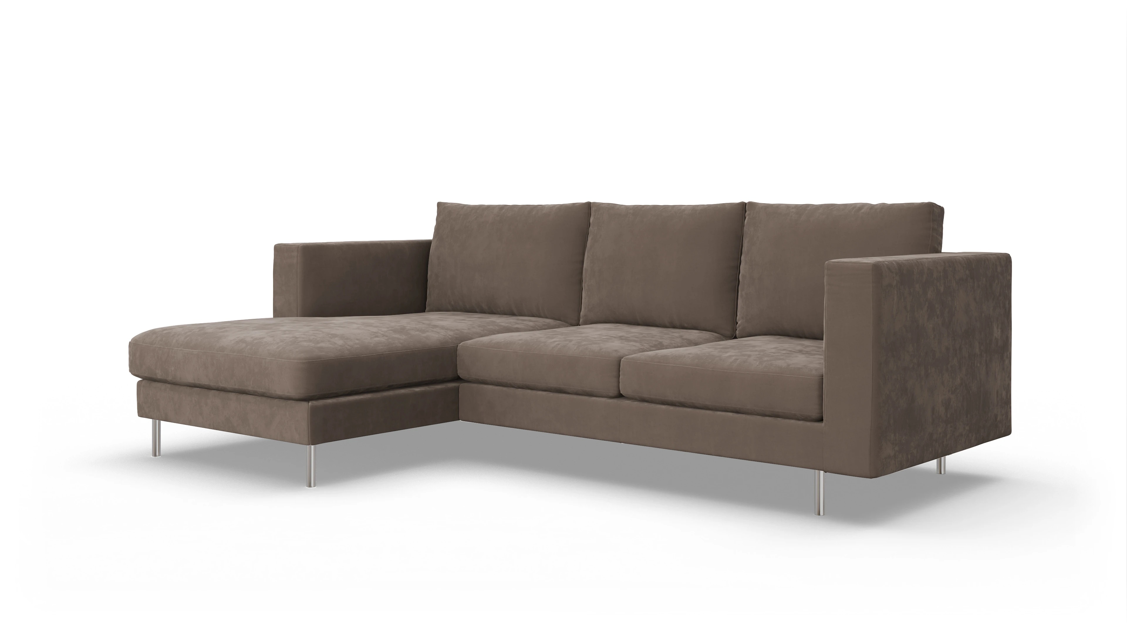 Design-Sofa Silea Ansicht des Produktes Silea Sofa mit Rec links in Samt braun