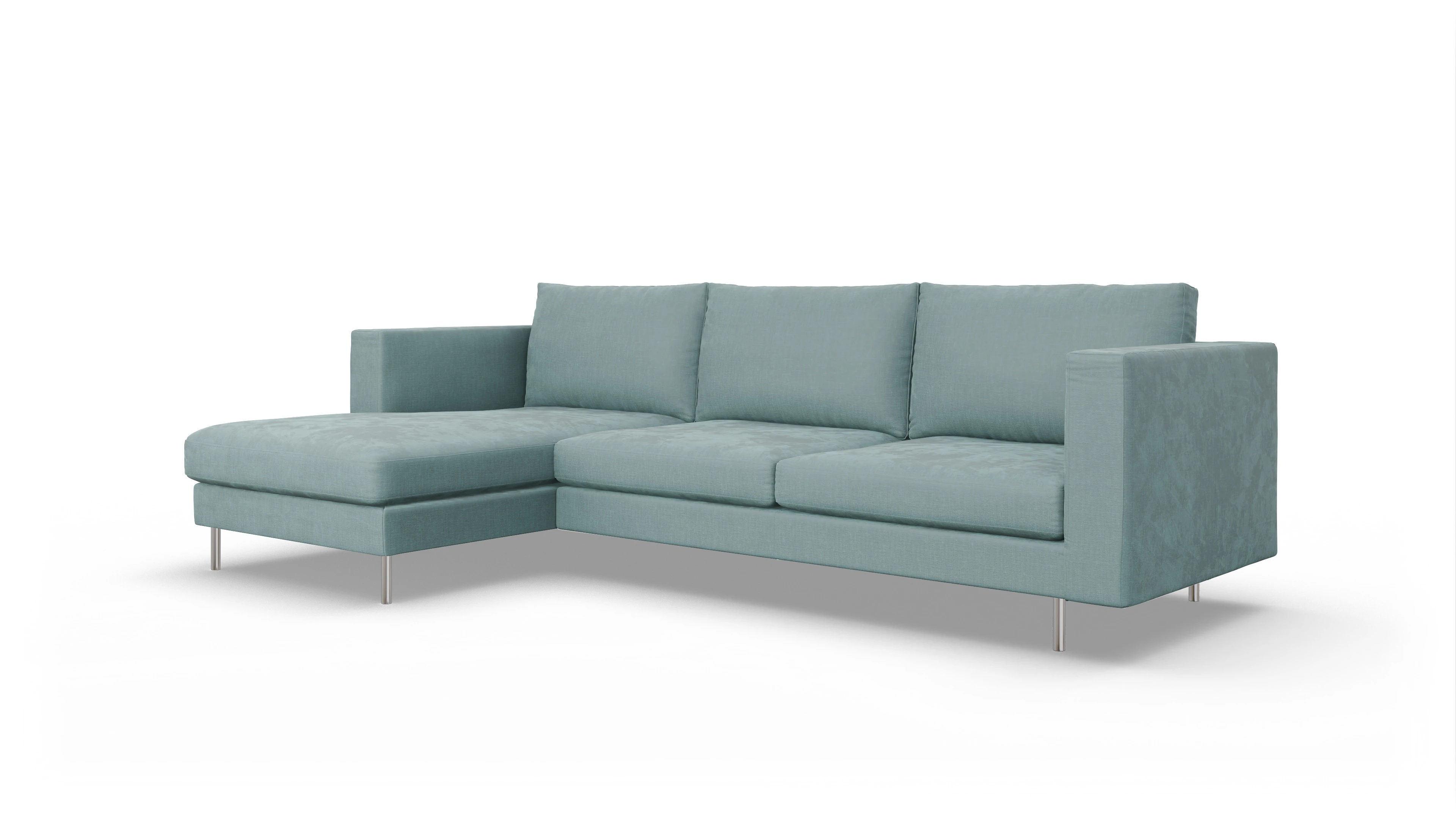 Design-Sofa Silea Ansicht des Produktes Silea Sofa mit Rec links in Stoff blau