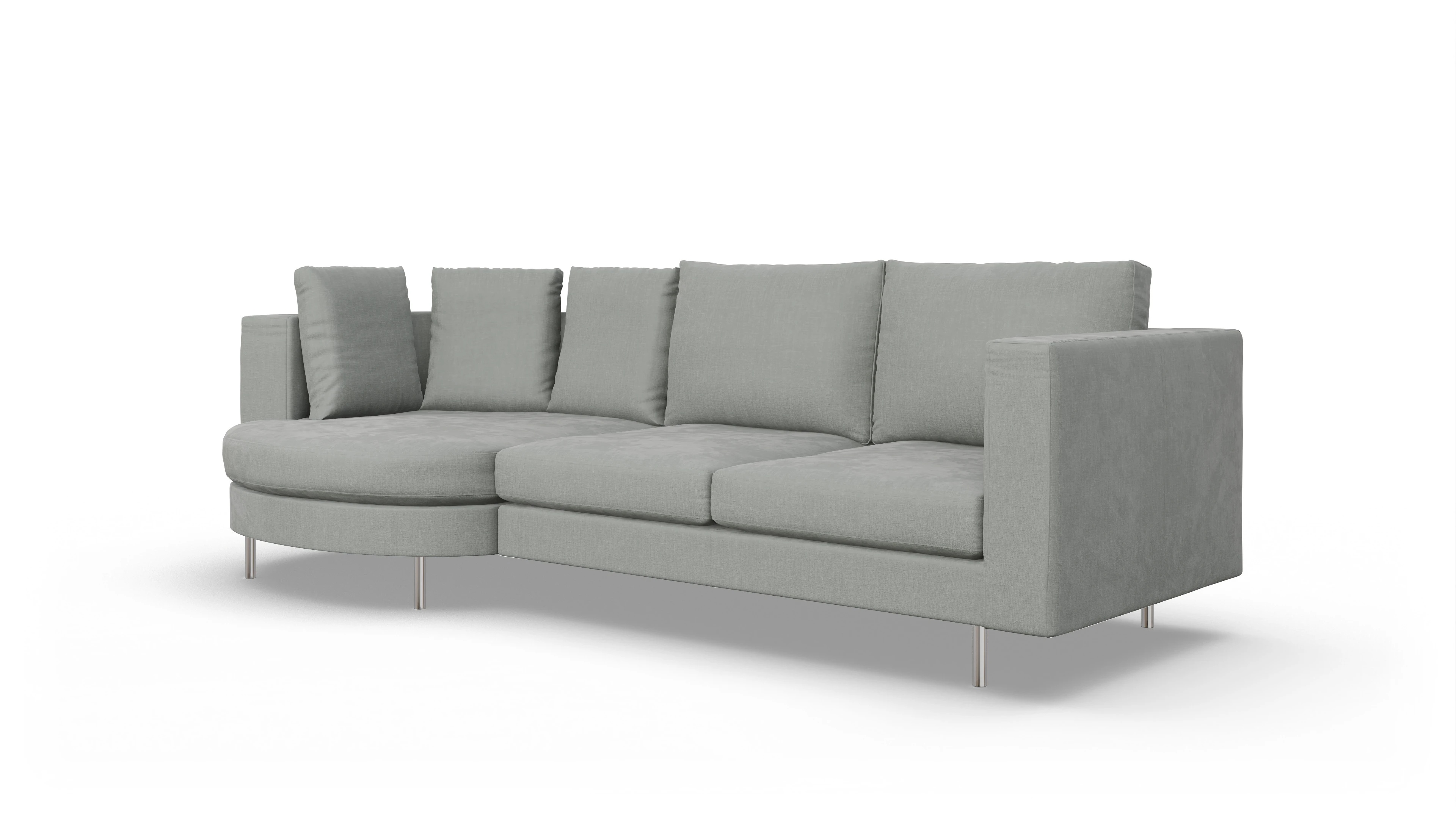 Design-Sofa Silea Ansicht des Produktes Silea Sofa mit Rec links in Stoff grau