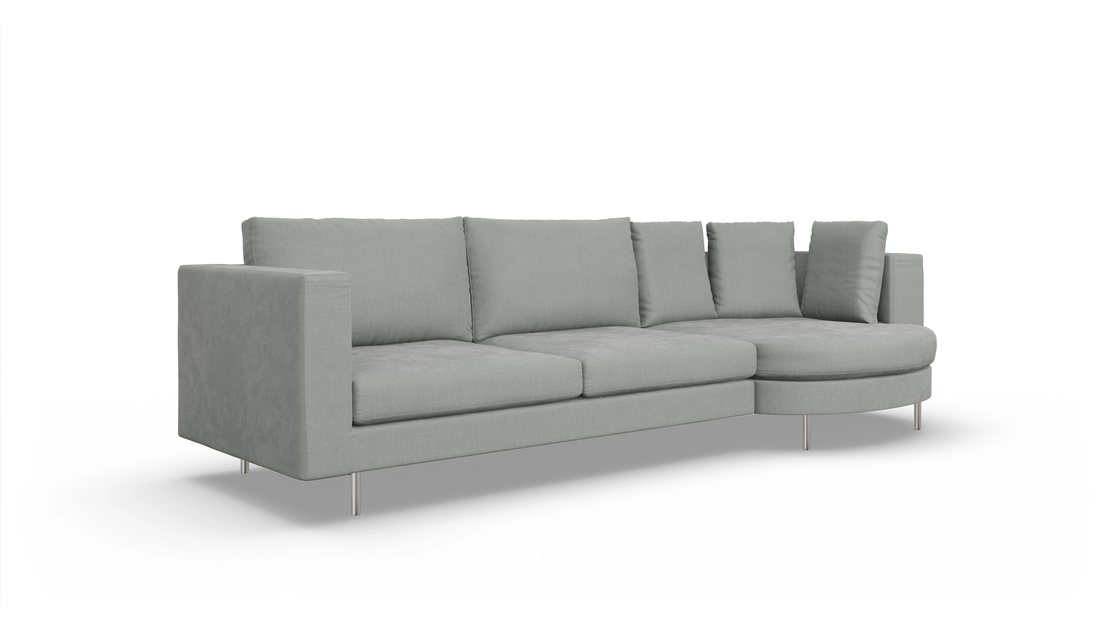 Design-Sofa Silea Ansicht des Produktes Silea Sofa mit Rec rechts in Stoff grau