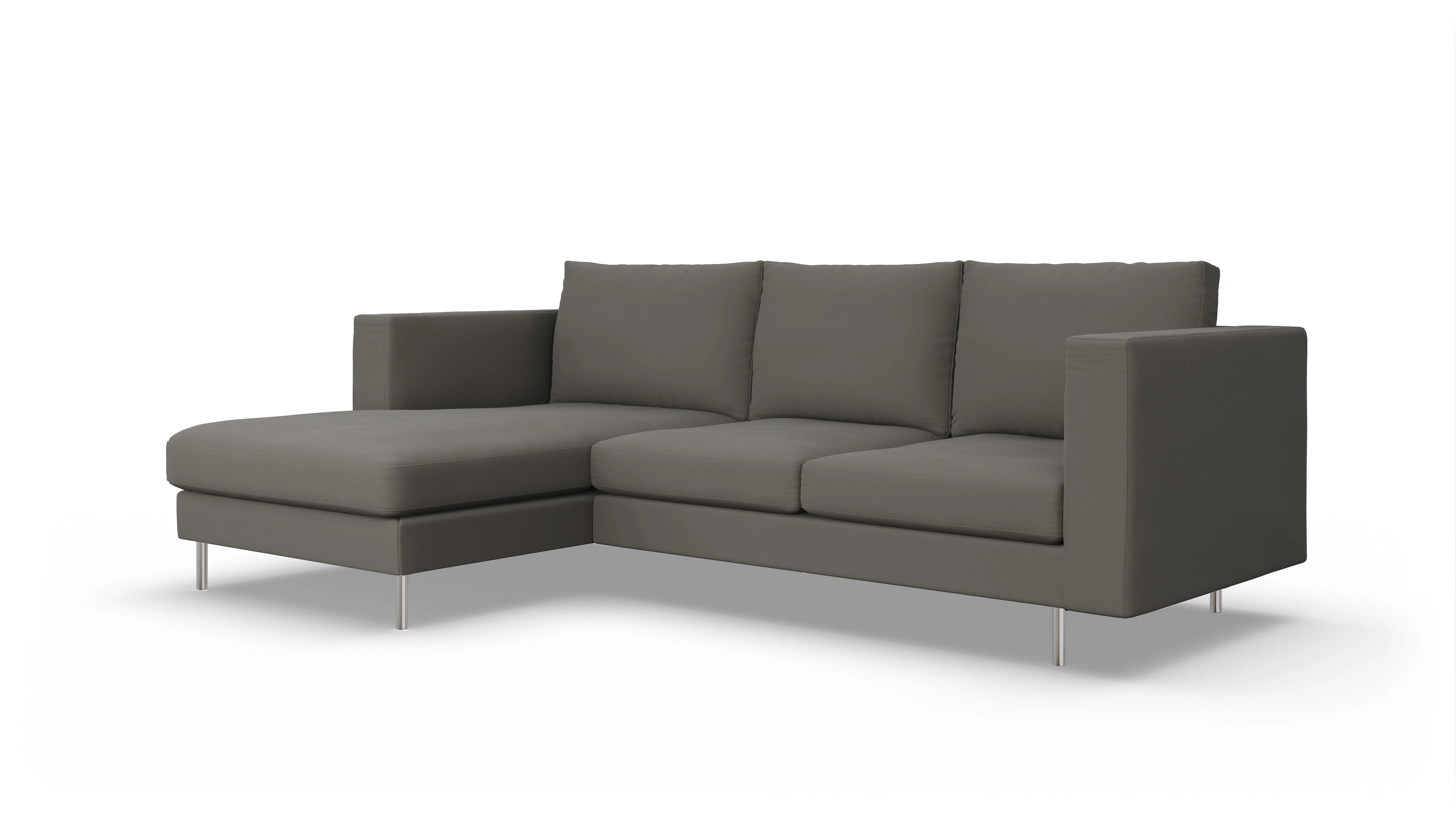 Design-Sofa Silea Ansicht des Produktes Silea Sofa mit Rec links in Stoff grau