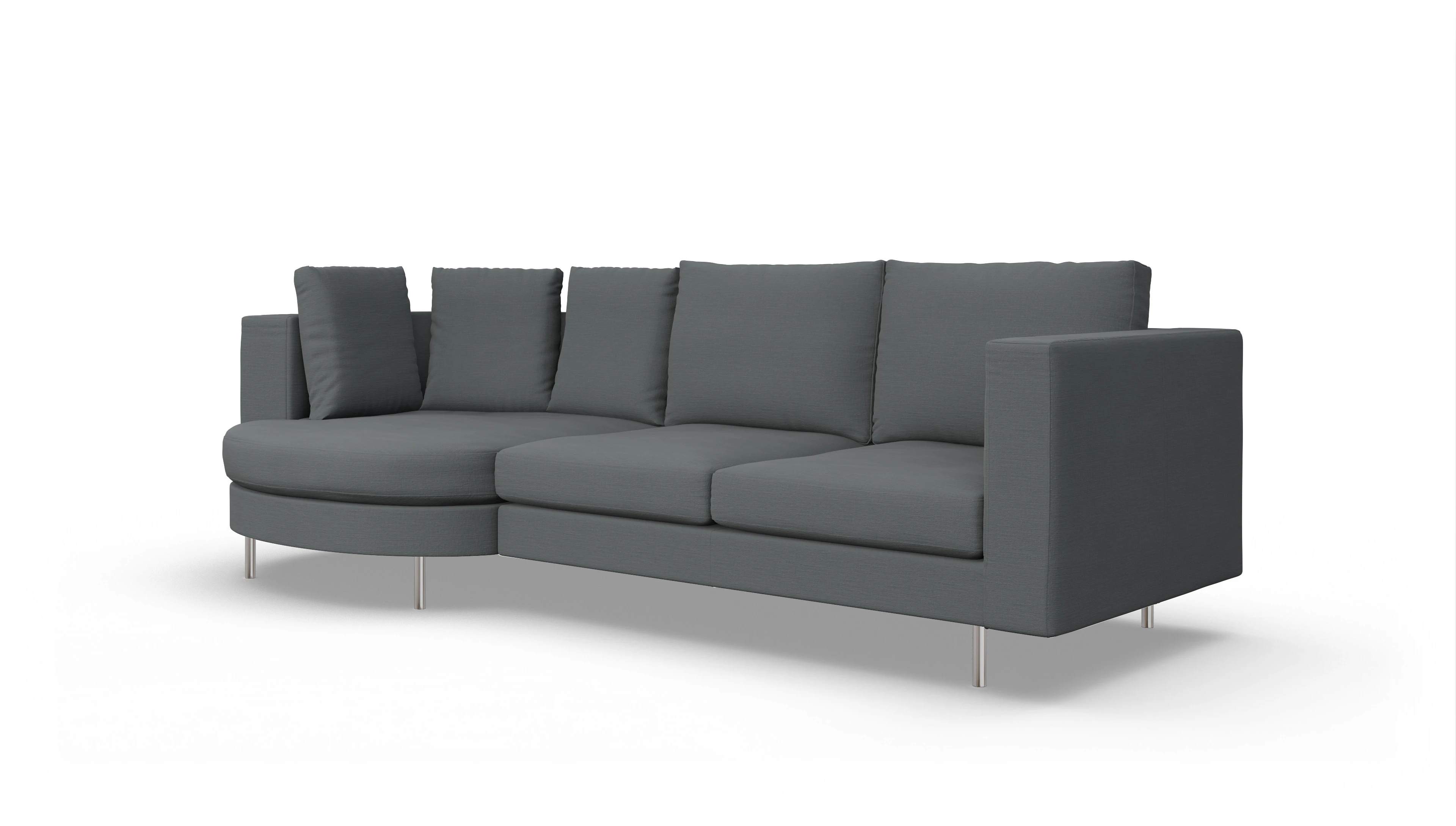 Design-Sofa Silea Ansicht des Produktes Silea Sofa mit Rec links in Stoff grau
