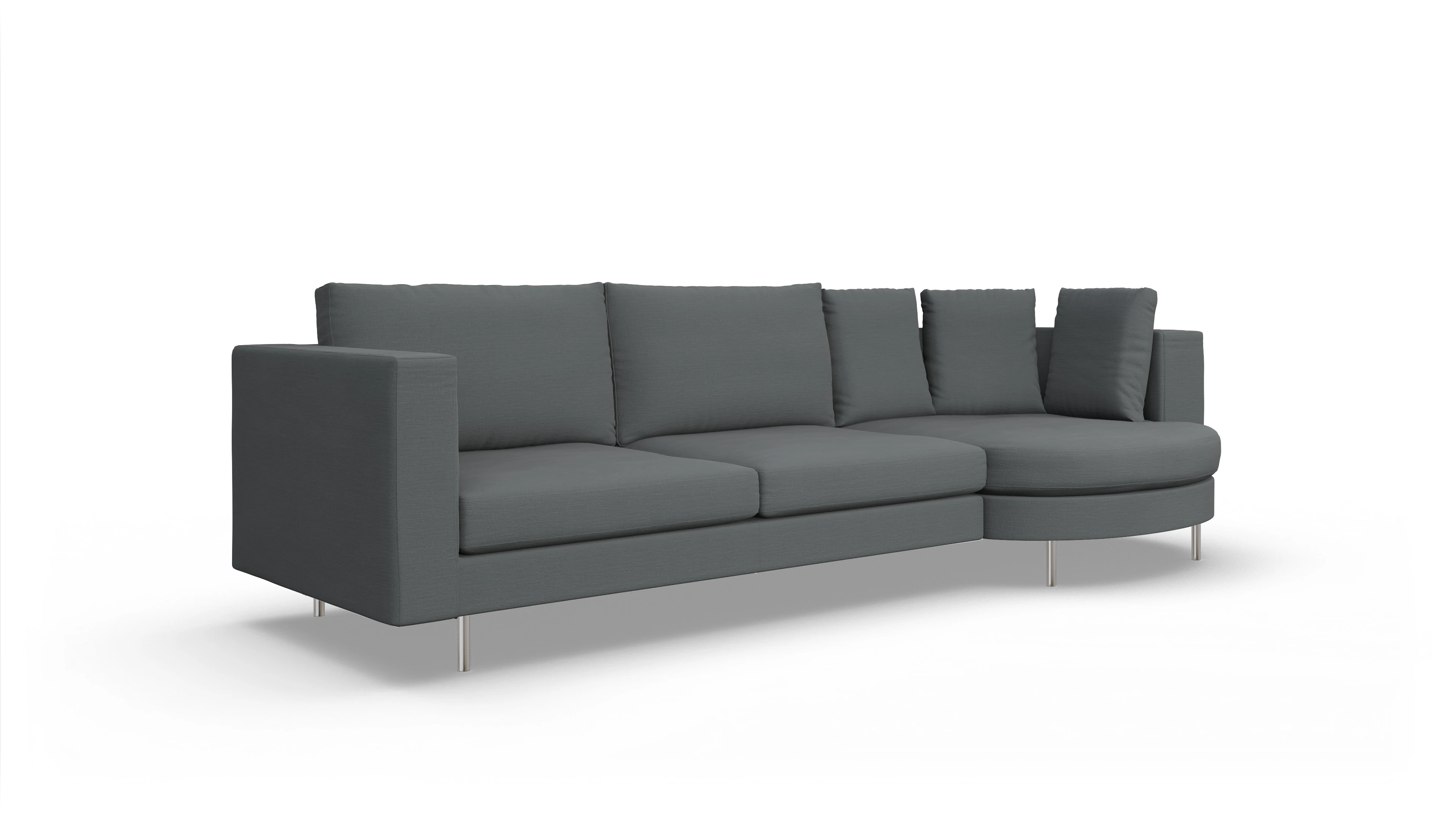 Design-Sofa Silea Ansicht des Produktes Silea Sofa mit Rec rechts in Stoff grau