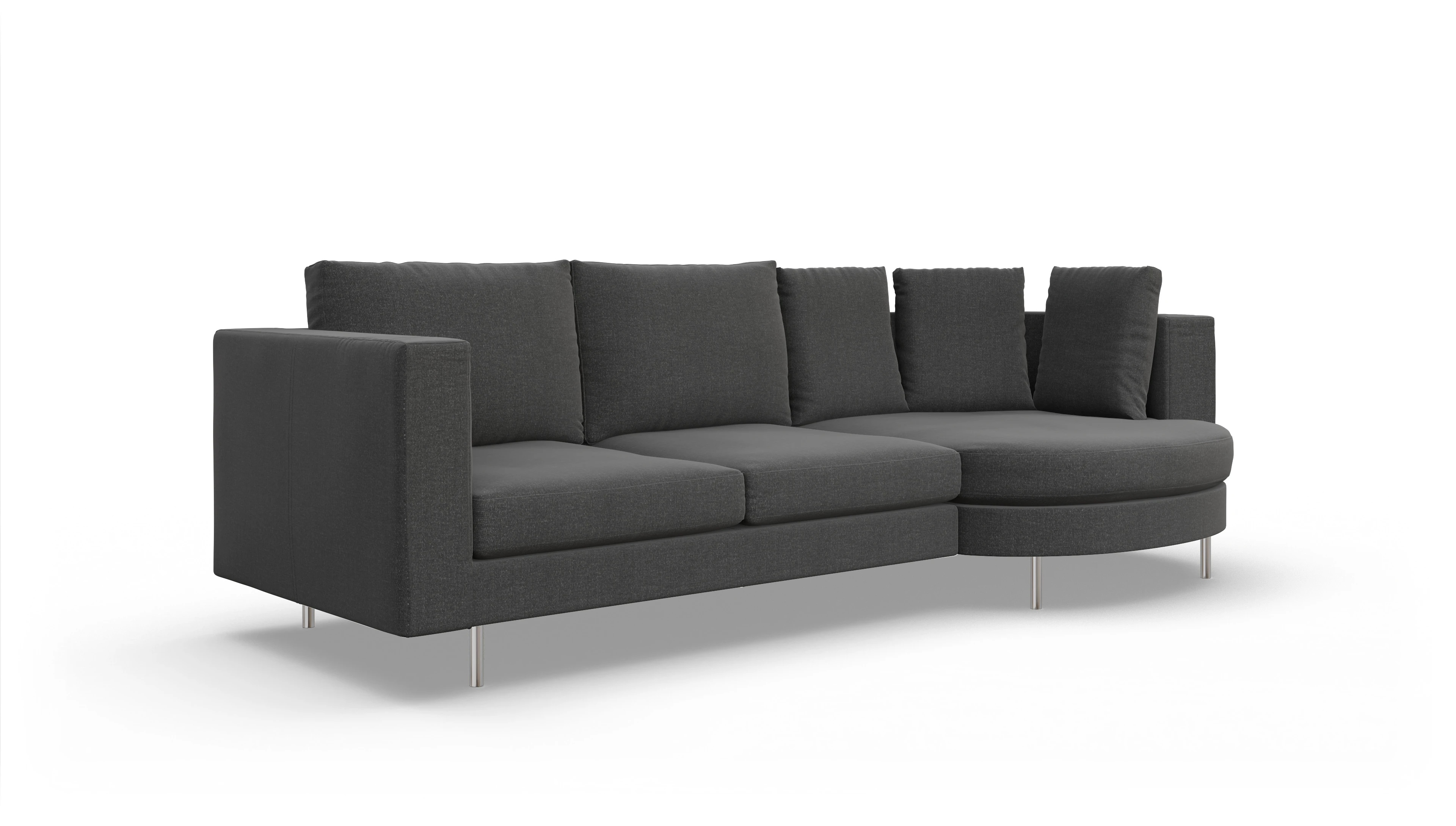 Design-Sofa Silea Ansicht des Produktes Silea Sofa mit Rec rechts in Stoff grau