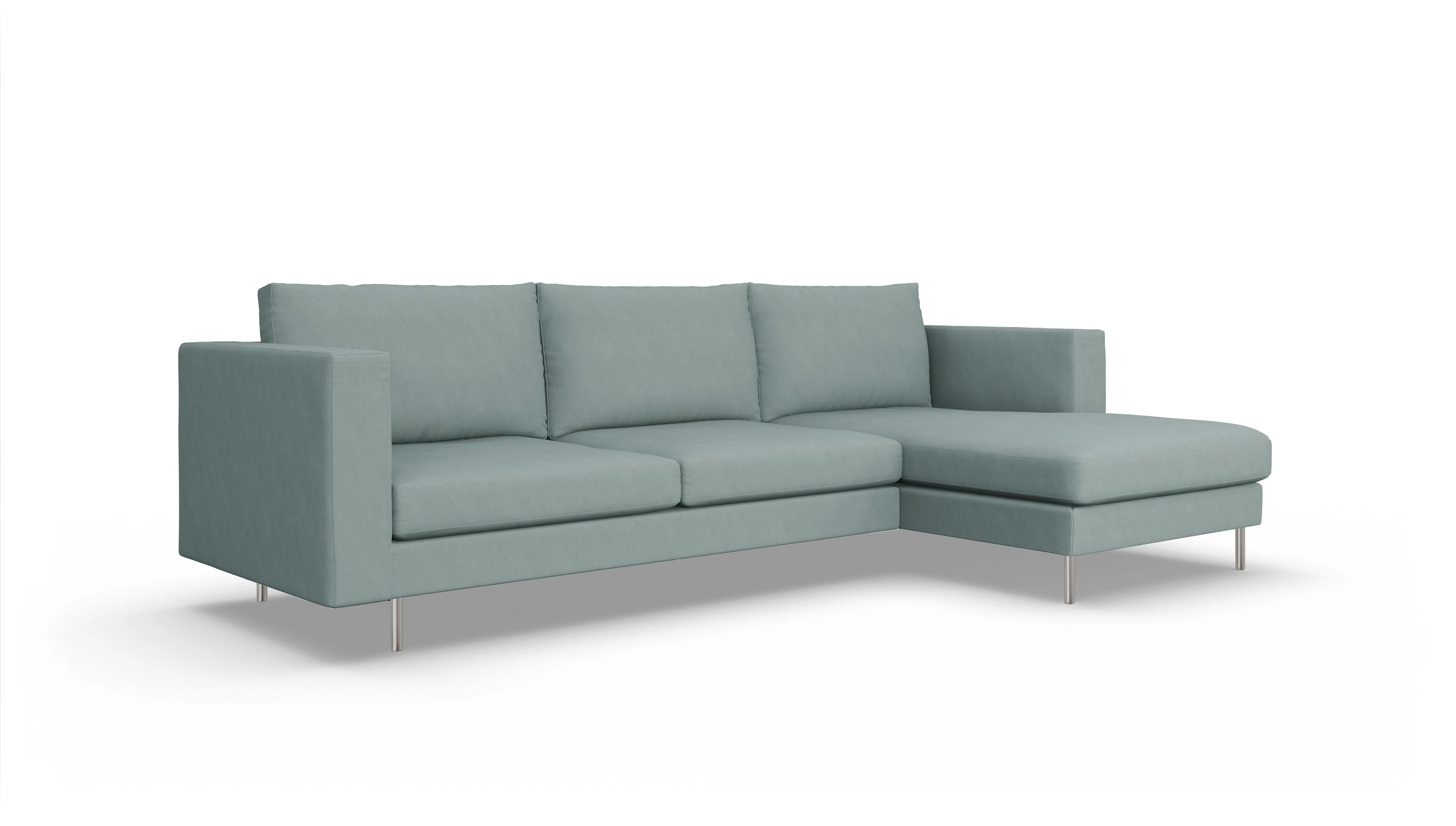 Design-Sofa Silea Ansicht des Produktes Silea Sofa mit Rec rechts in Stoff blau