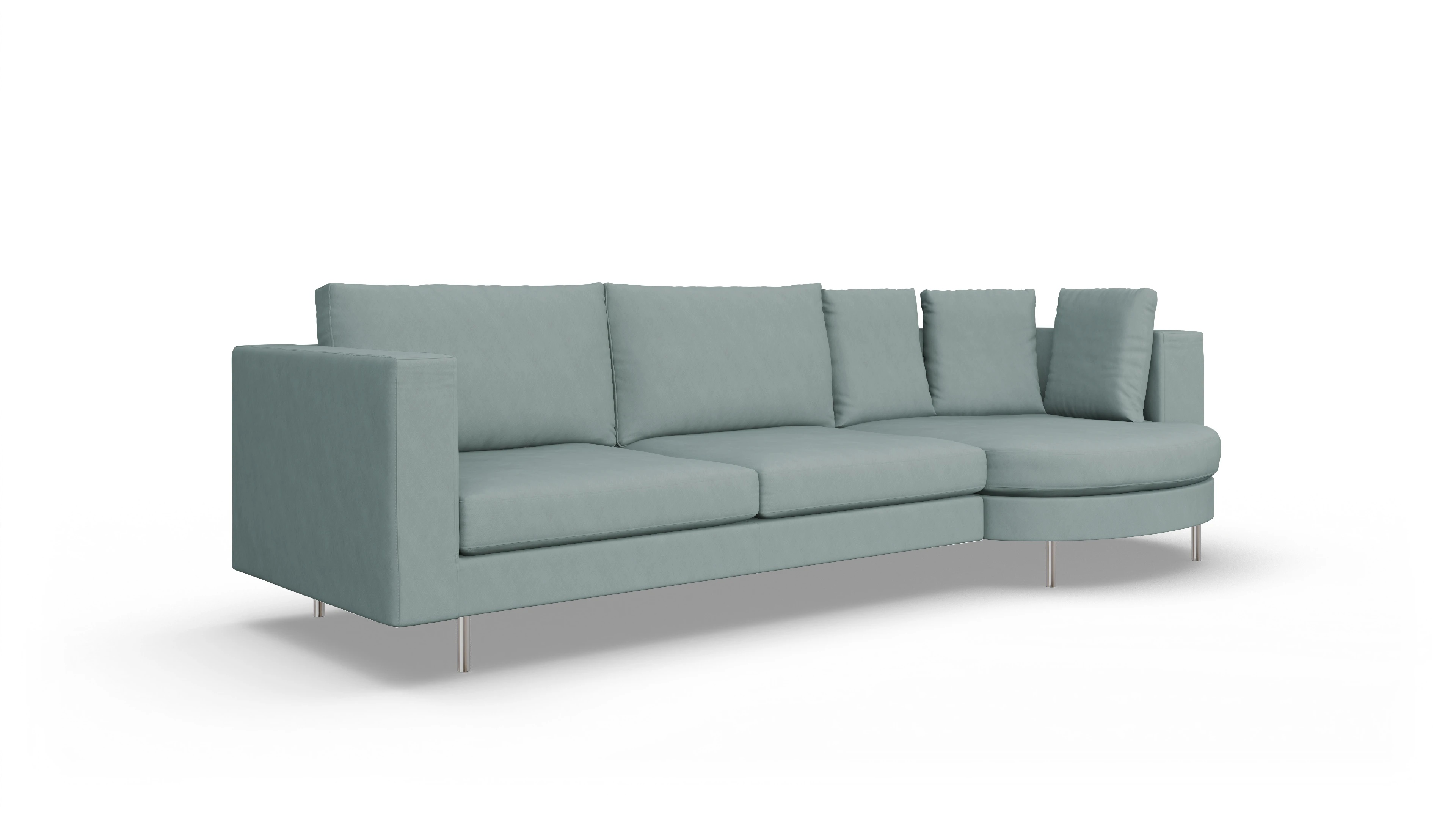 Design-Sofa Silea Ansicht des Produktes Silea Sofa mit Rec rechts in Stoff blau