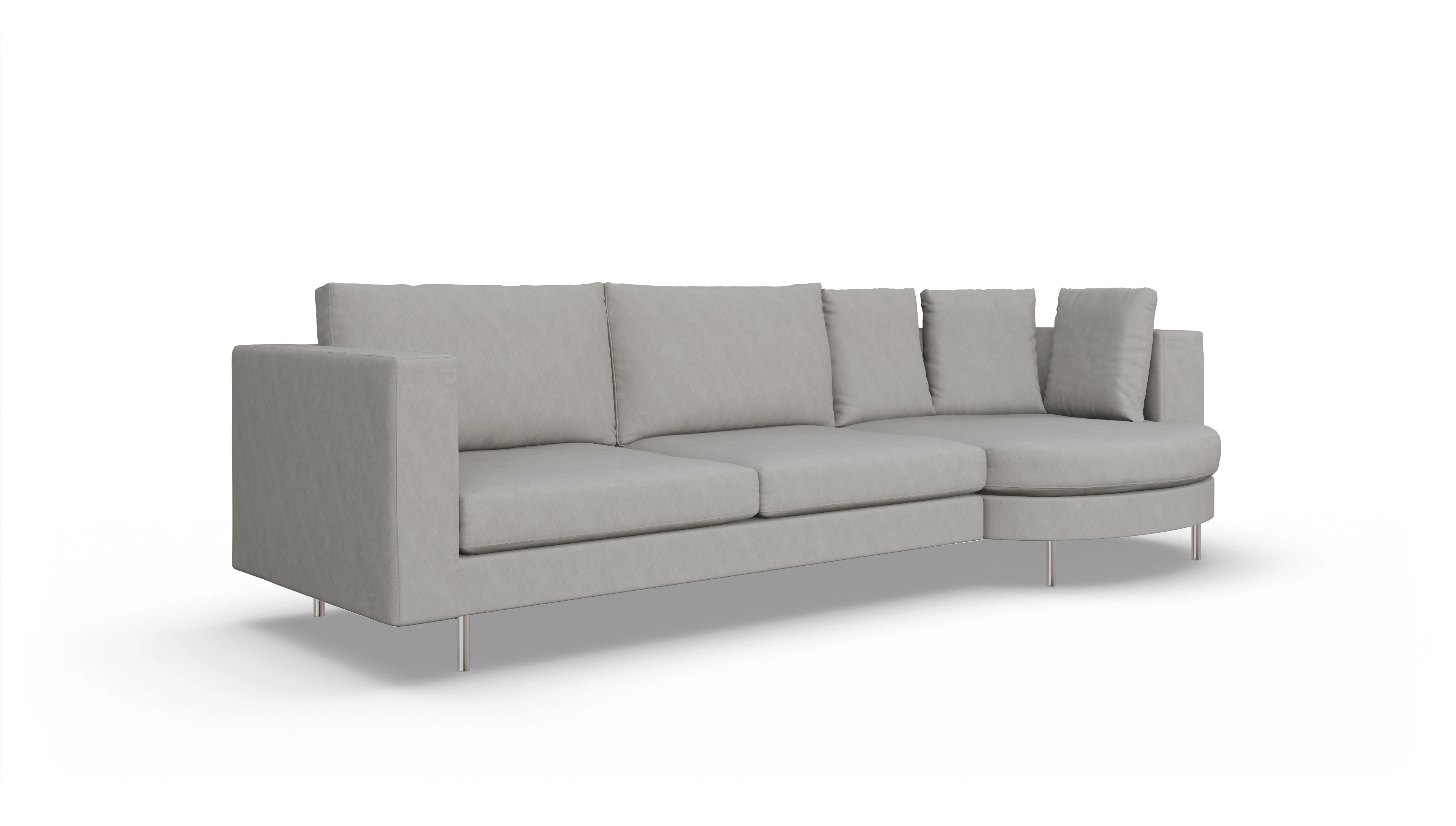 Design-Sofa Silea Ansicht des Produktes Silea Sofa mit Rec rechts in Stoff grau