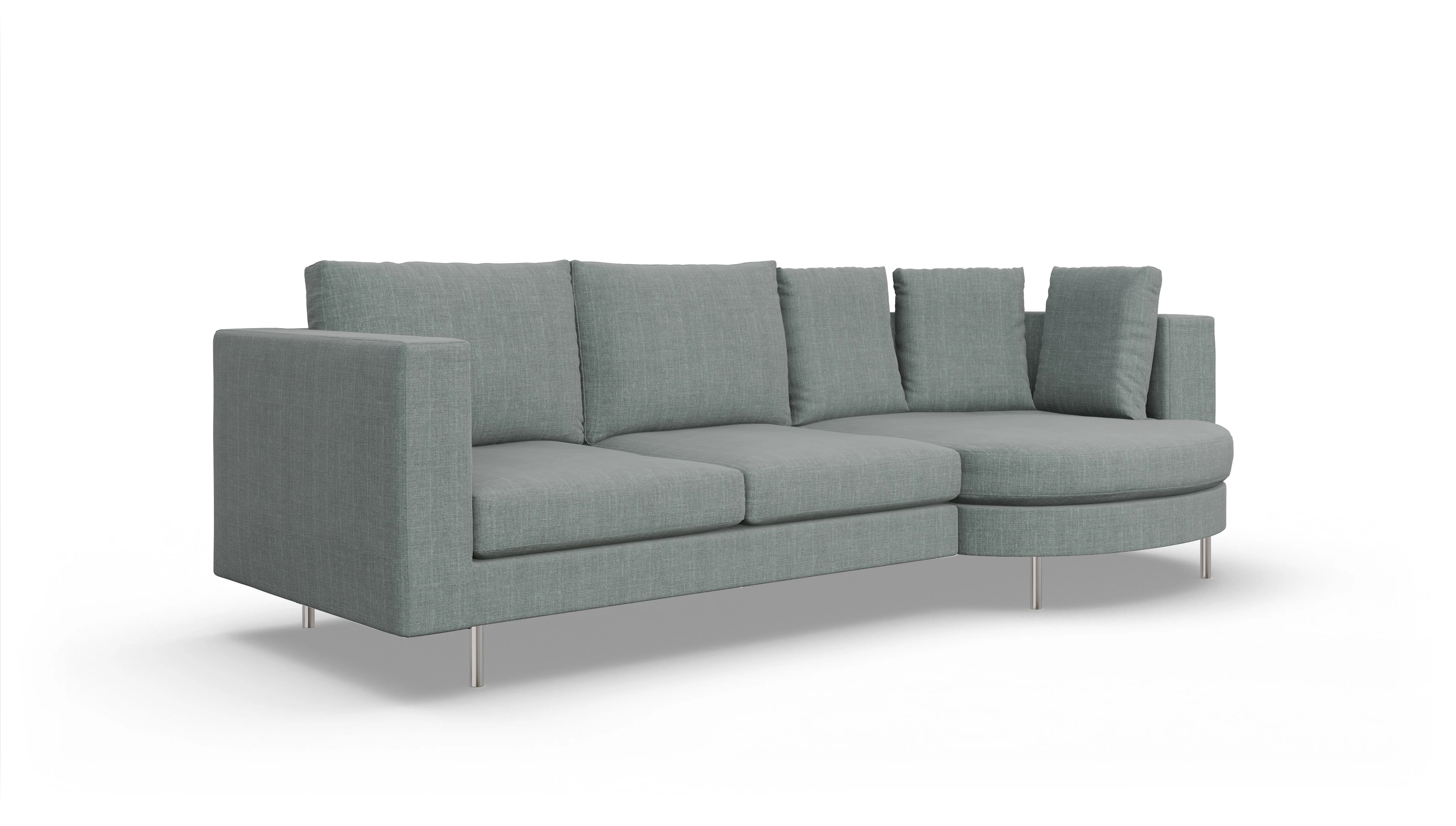 Design-Sofa Silea Ansicht des Produktes Silea Sofa mit Rec rechts in Stoff grau