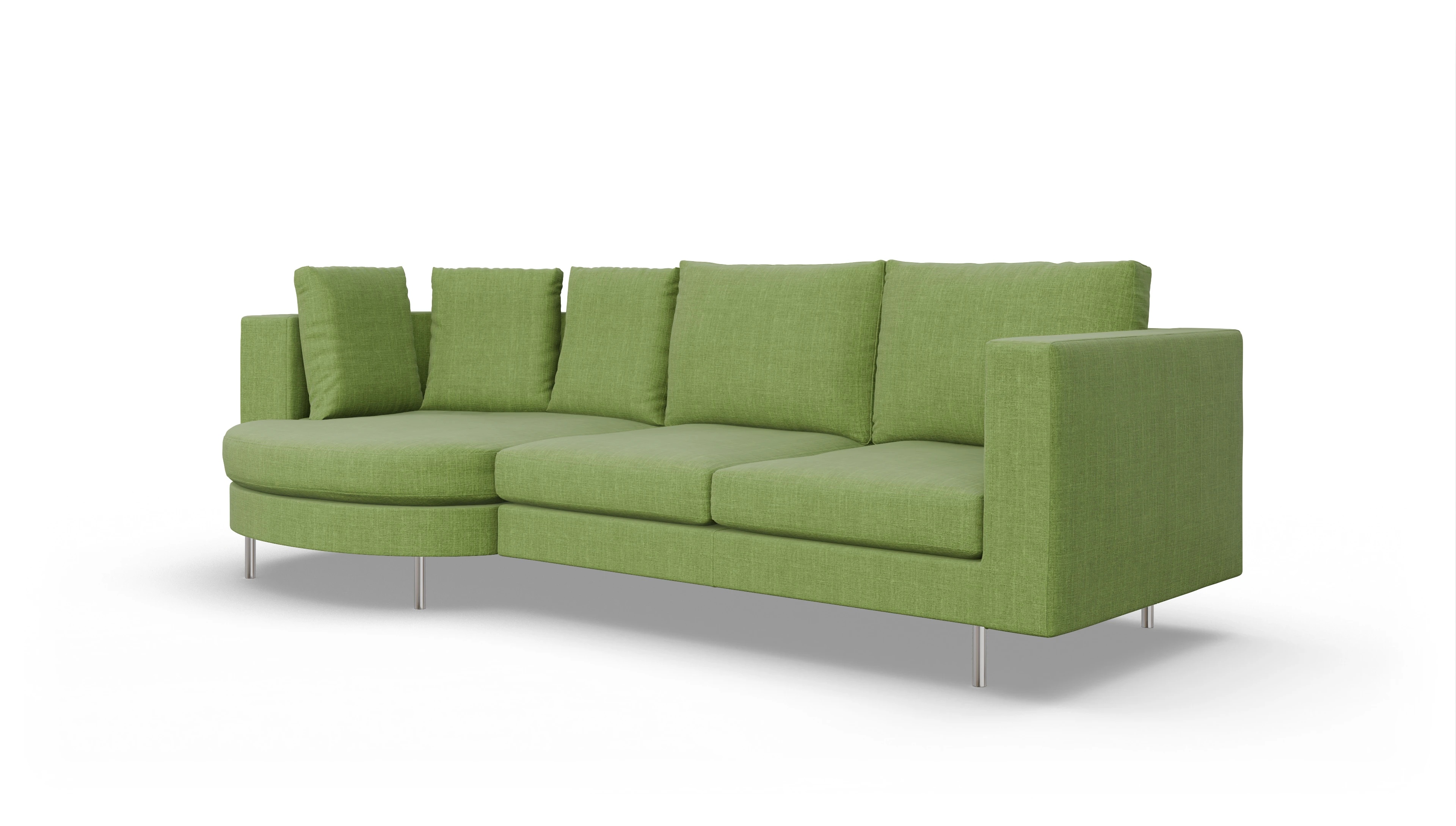 Design-Sofa Silea Ansicht des Produktes Silea Sofa mit Rec links in Stoff grün