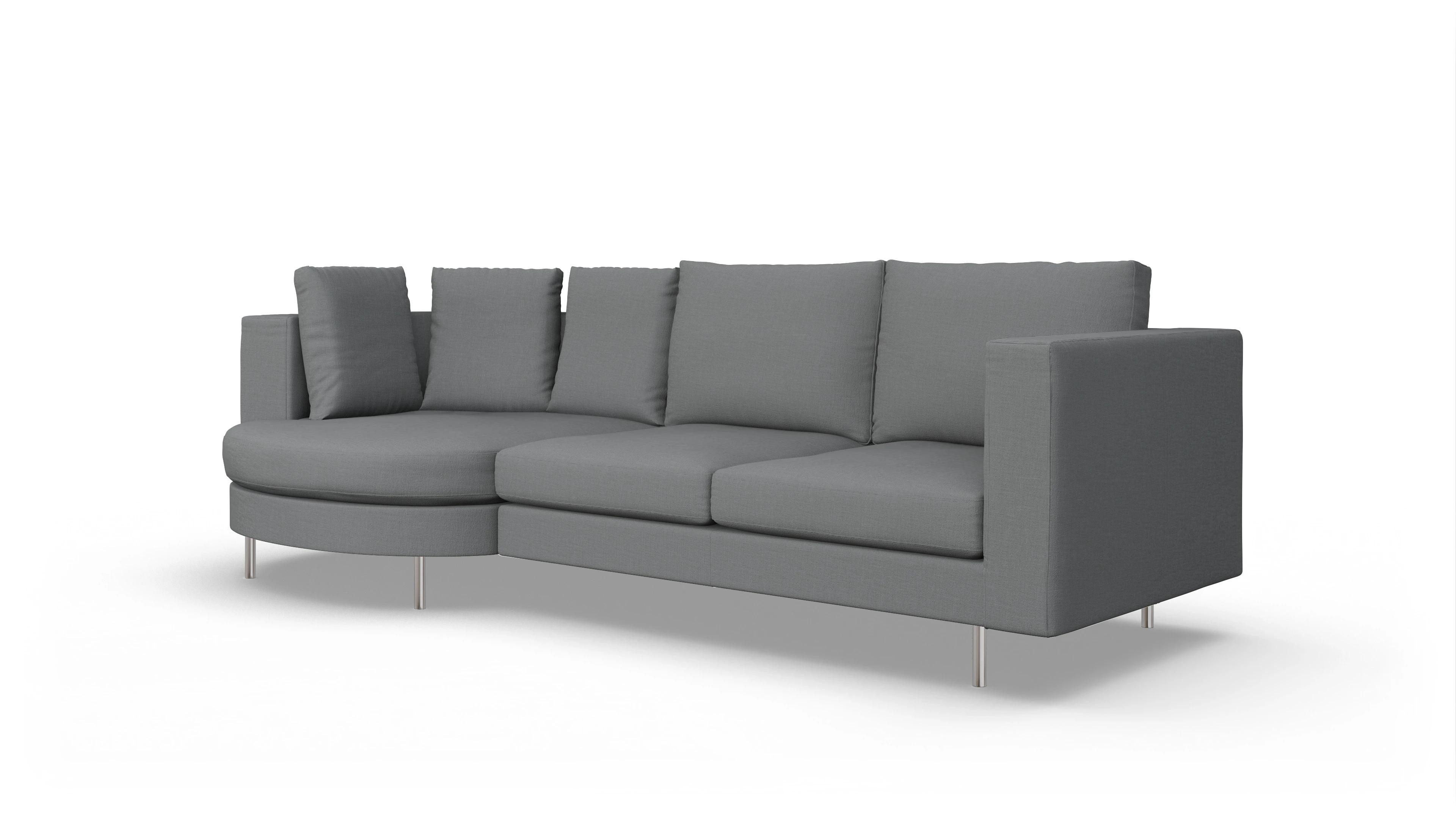 Design-Sofa Silea Ansicht des Produktes Silea Sofa mit Rec links in Stoff grau
