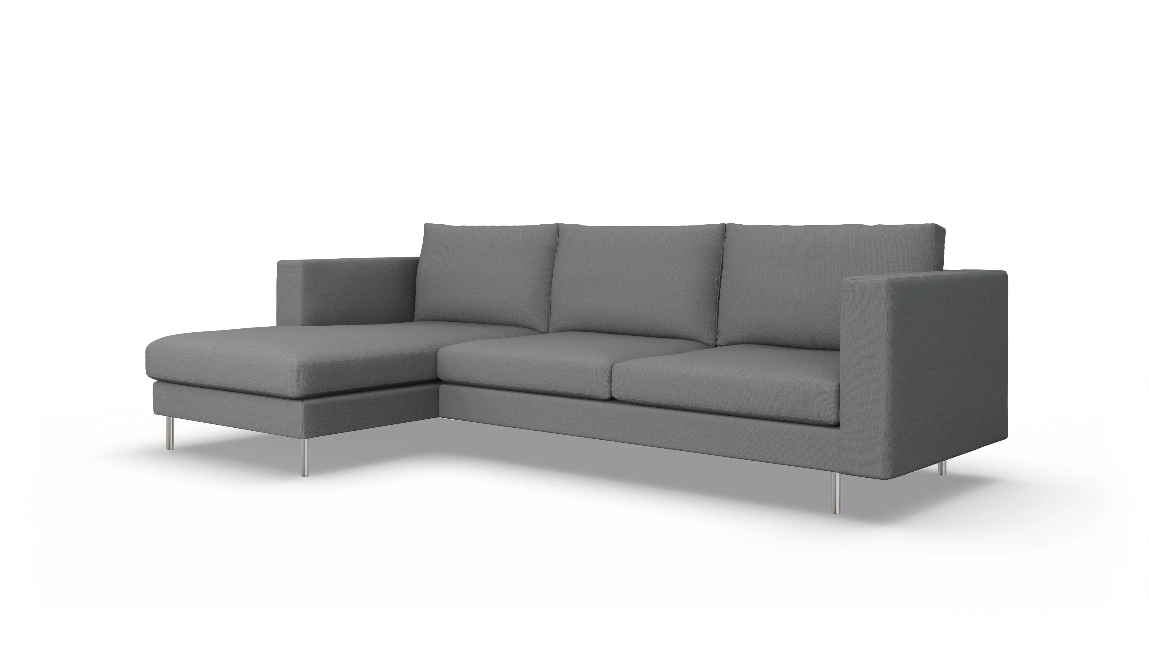 Design-Sofa Silea Ansicht des Produktes Silea Sofa mit Rec links in Stoff grau