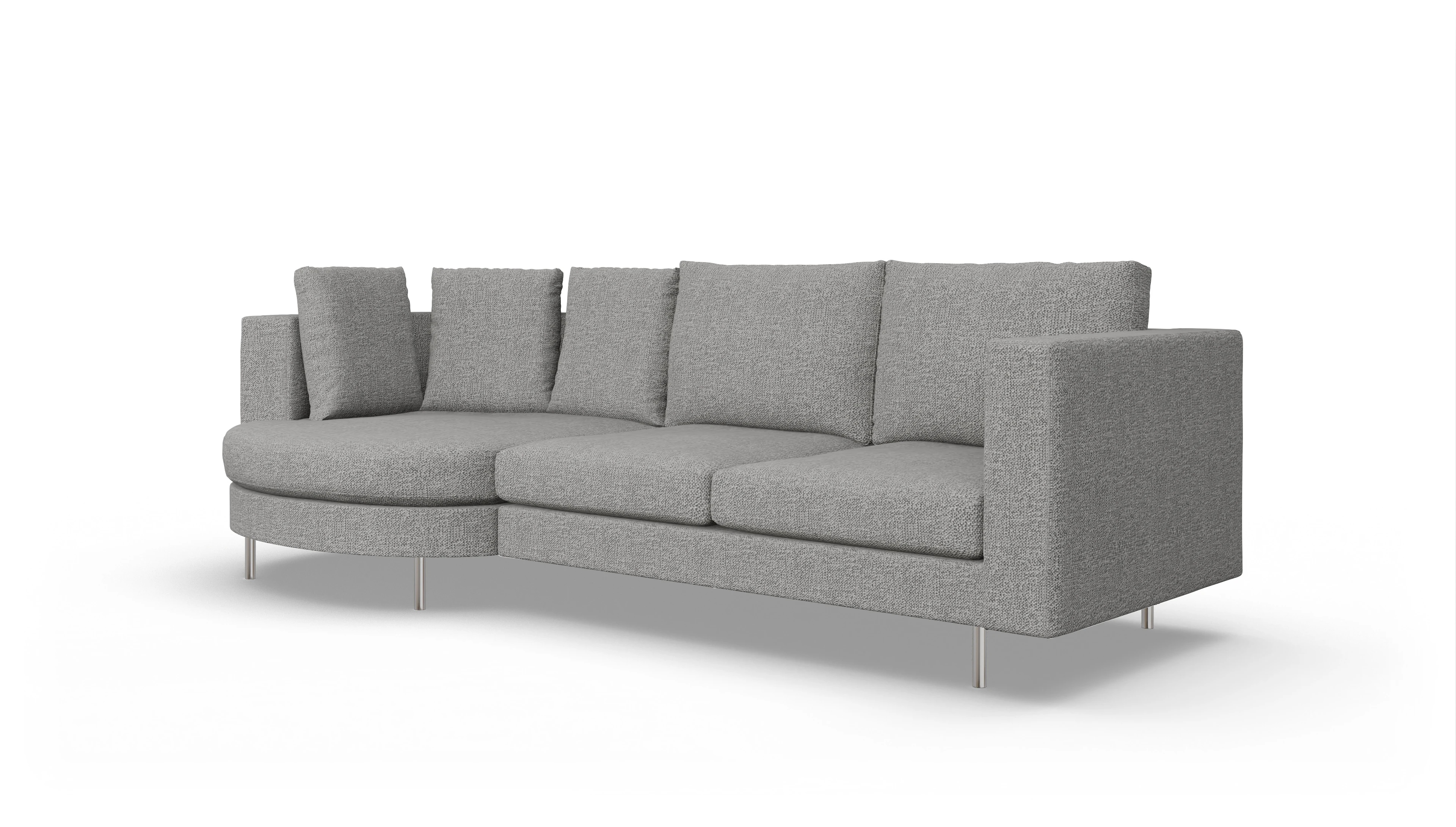 Design-Sofa Silea Ansicht des Produktes Silea Sofa mit Rec links in Stoff grau