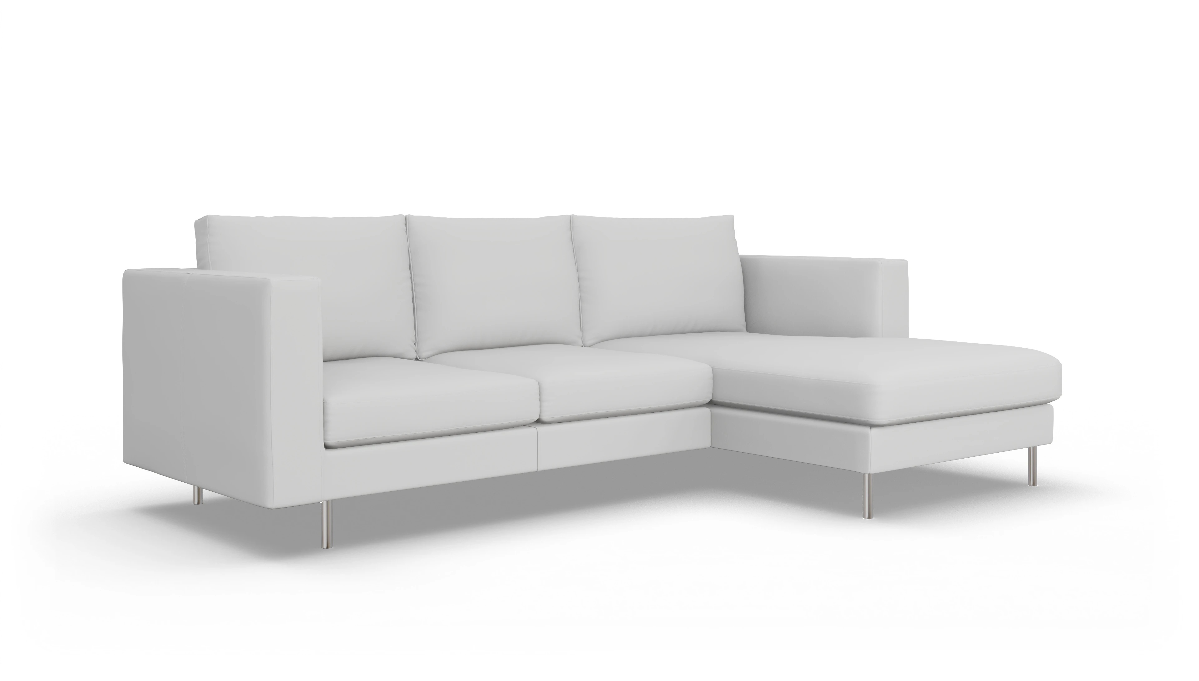 Design-Sofa Silea in Leder Ansicht des Produktes Silea Sofa mit Rec rechts in Leder weiß