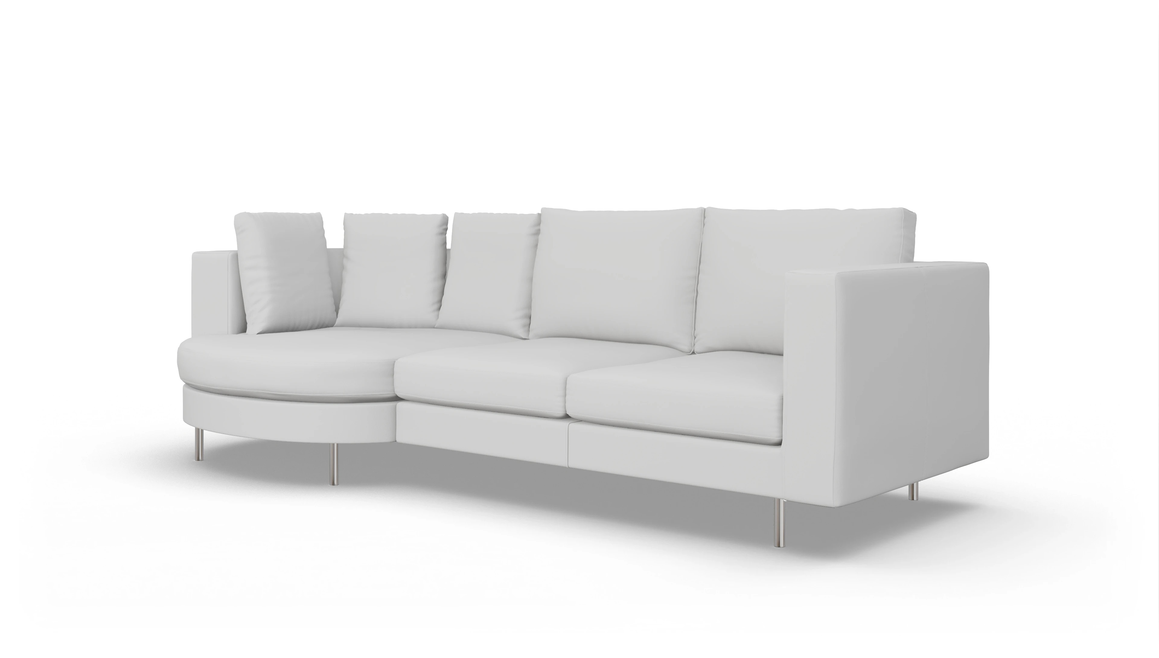 Design-Sofa Silea in Leder Ansicht des Produktes Silea Sofa mit Rec links in Leder weiß