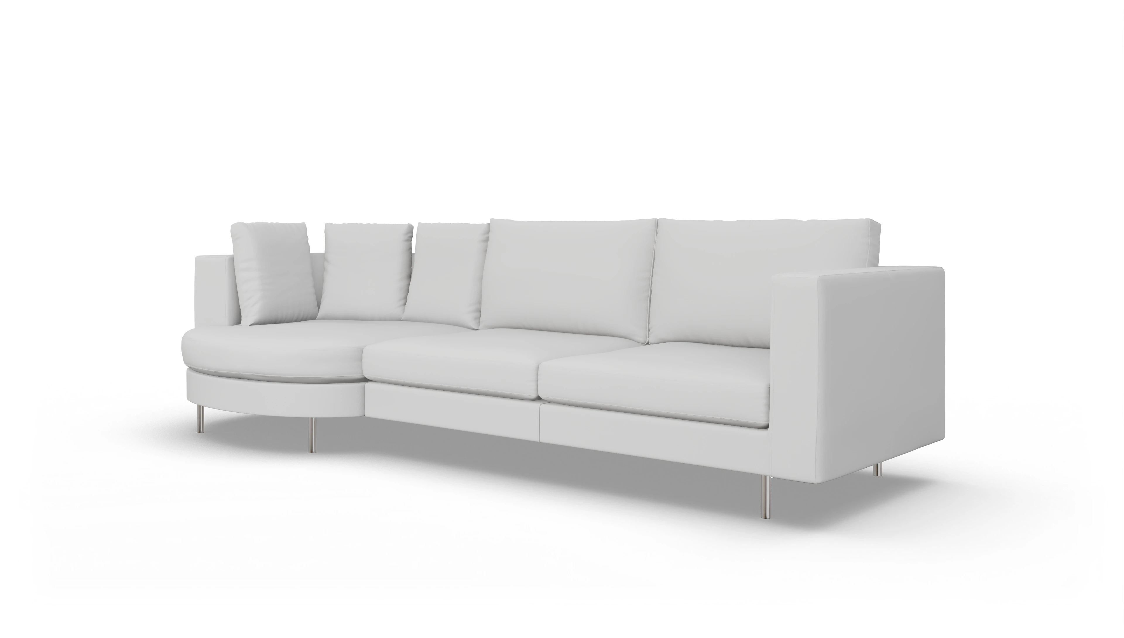 Design-Sofa Silea in Leder Ansicht des Produktes Silea Sofa mit Rec links in Leder weiß