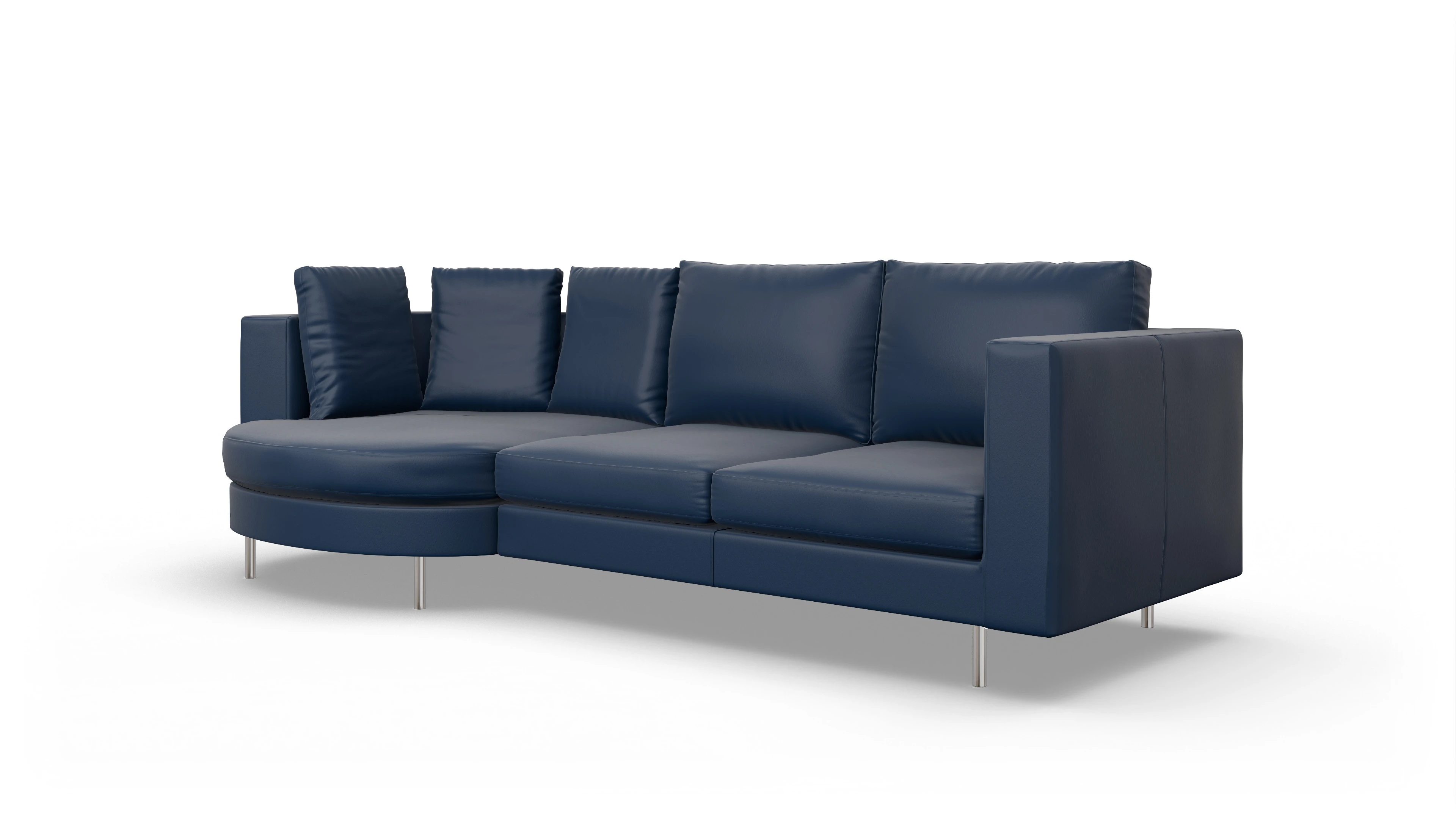 Design-Sofa Silea in Leder Ansicht des Produktes Silea Sofa mit Rec links in Leder blau