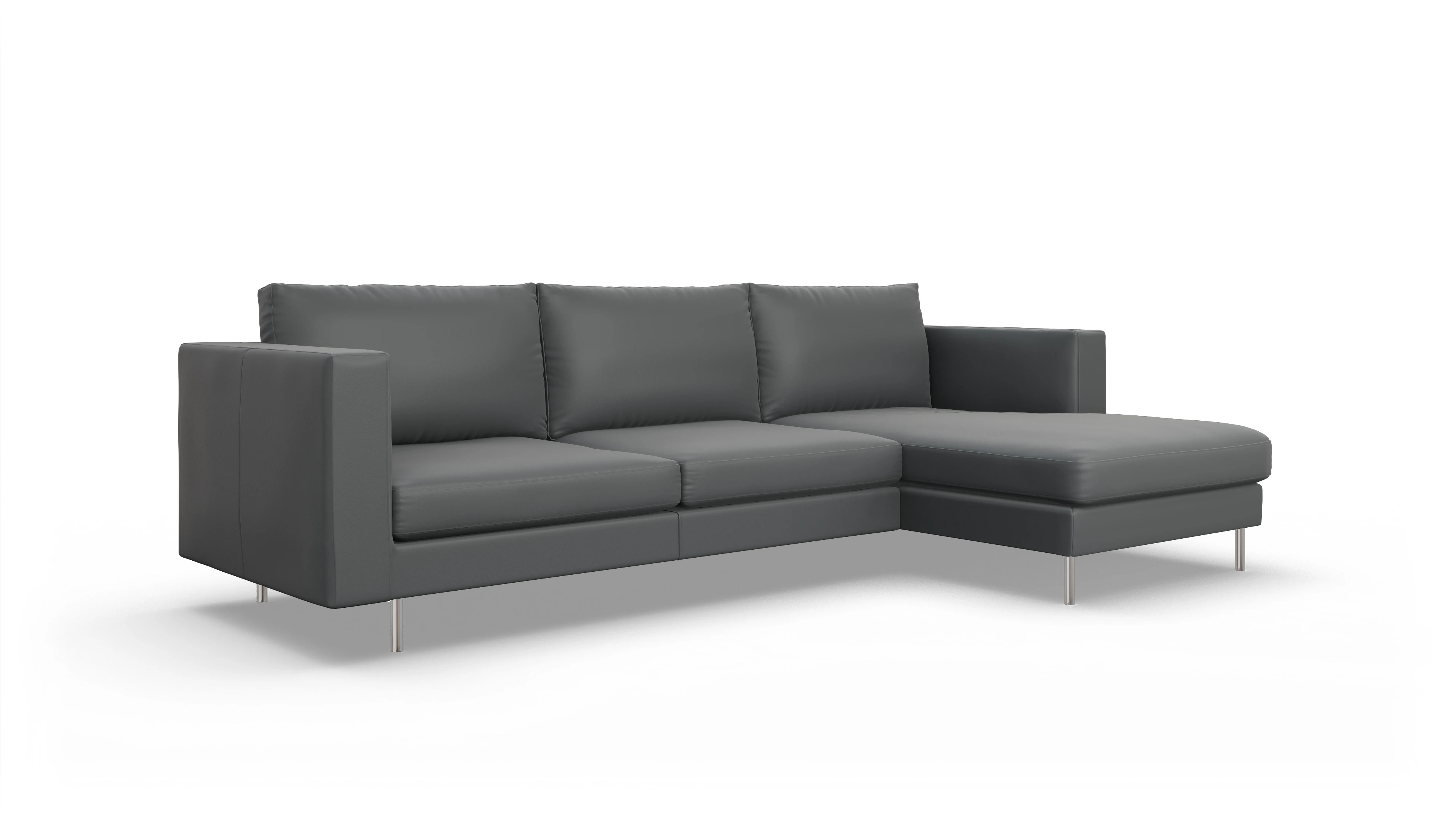 Design-Sofa Silea in Leder Ansicht des Produktes Silea Sofa mit Rec rechts in Leder grau