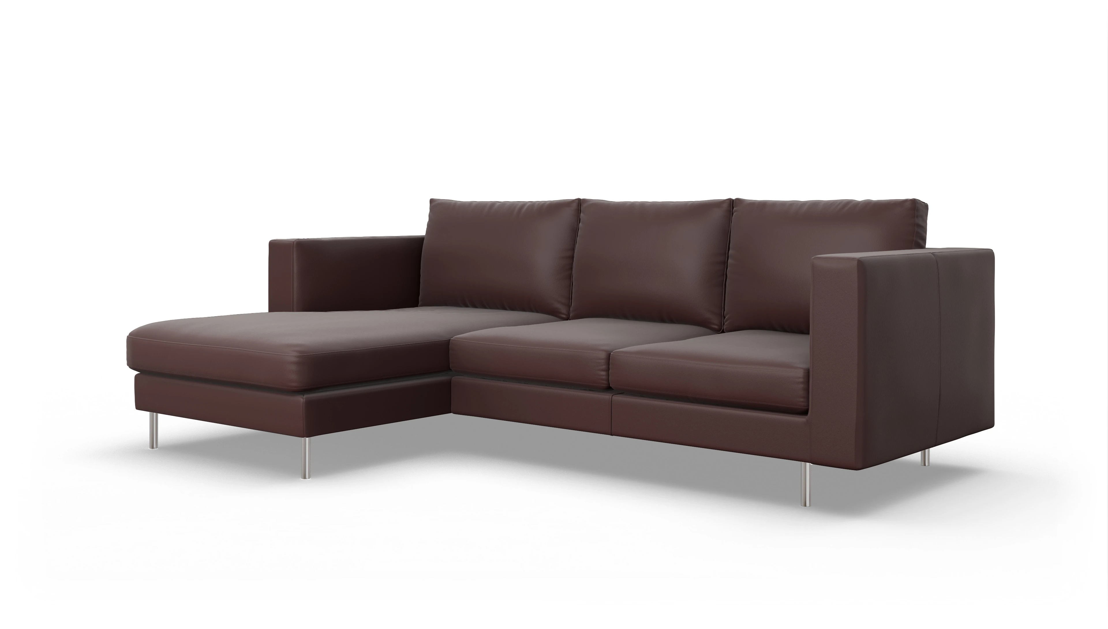 Design-Sofa Silea in Leder Ansicht des Produktes Silea Sofa mit Rec links in Leder rot