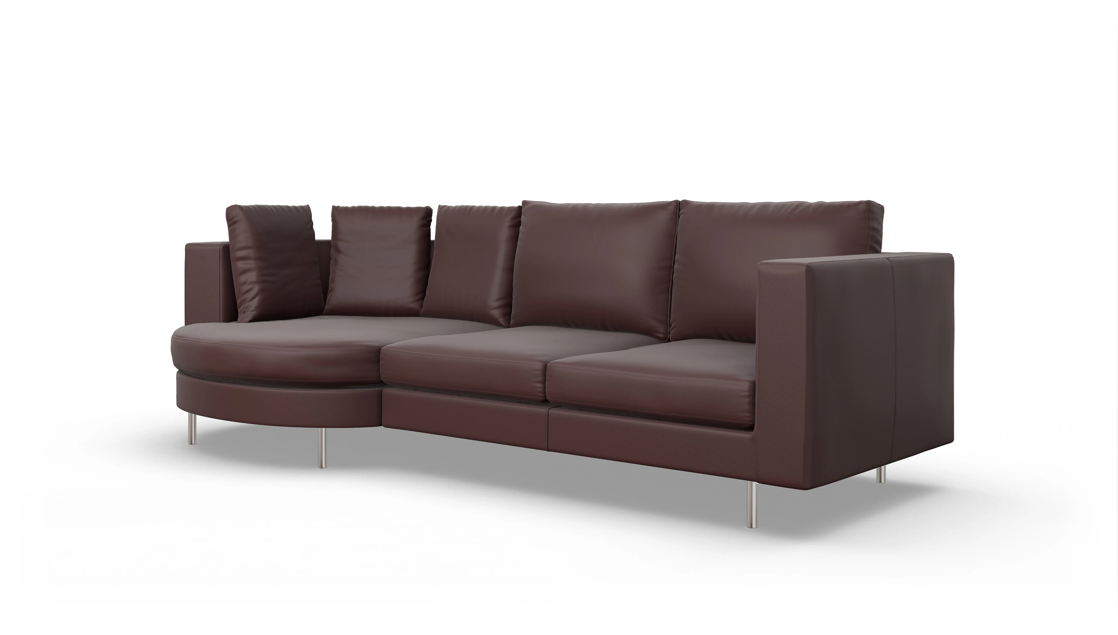 Design-Sofa Silea in Leder Ansicht des Produktes Silea Sofa mit Rec links in Leder rot