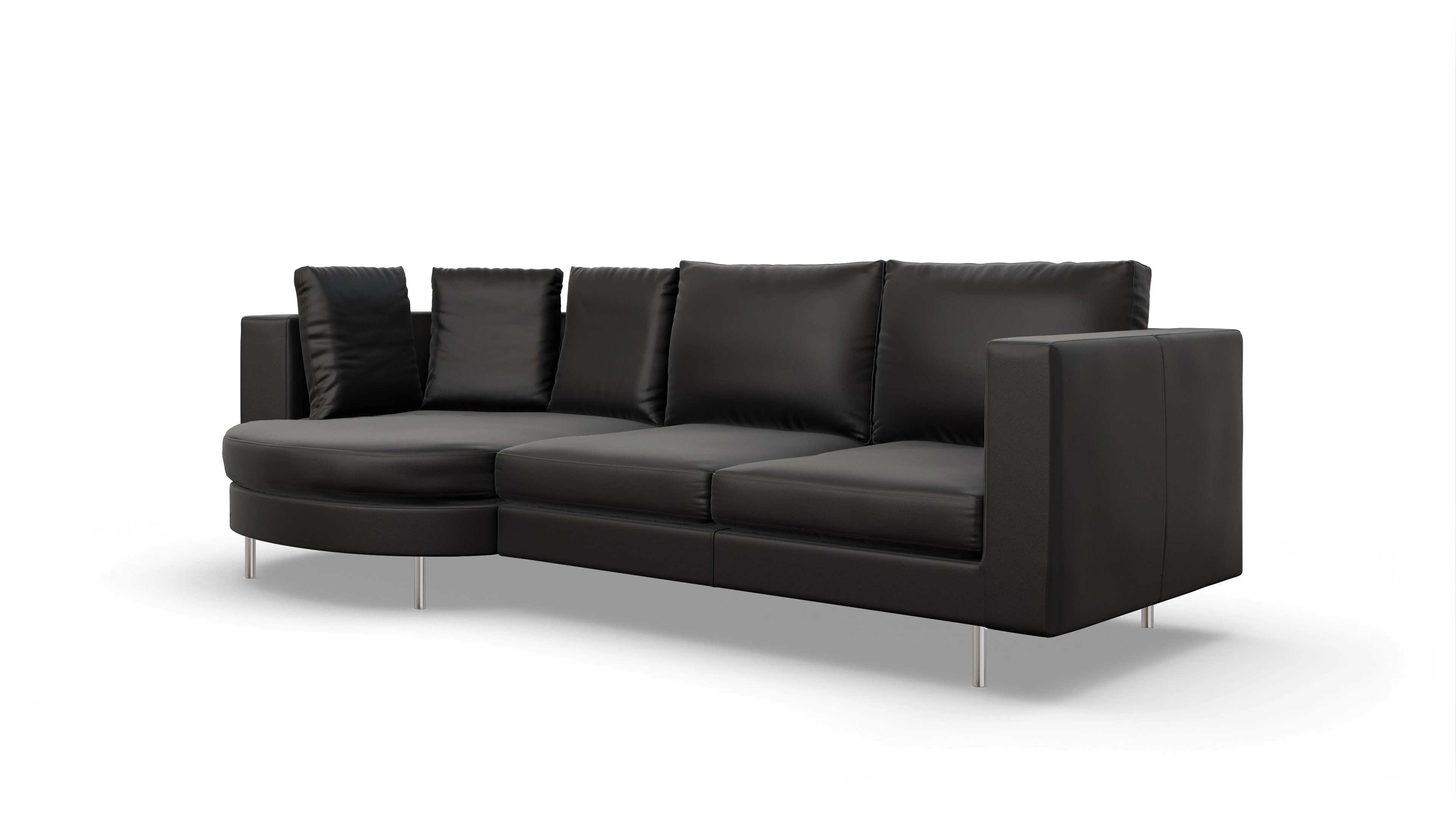 Design-Sofa Silea in Leder Ansicht des Produktes Silea Sofa mit Rec links in Leder schwarz