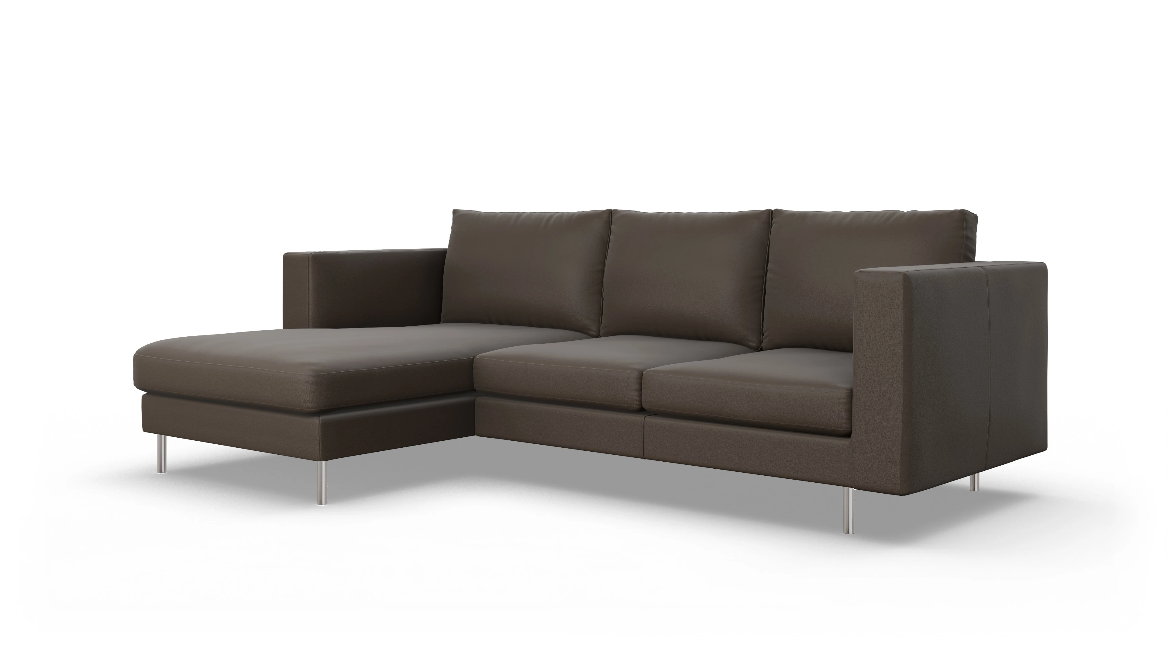 Design-Sofa Silea in Leder Ansicht des Produktes Silea Sofa mit Rec links in Leder braun