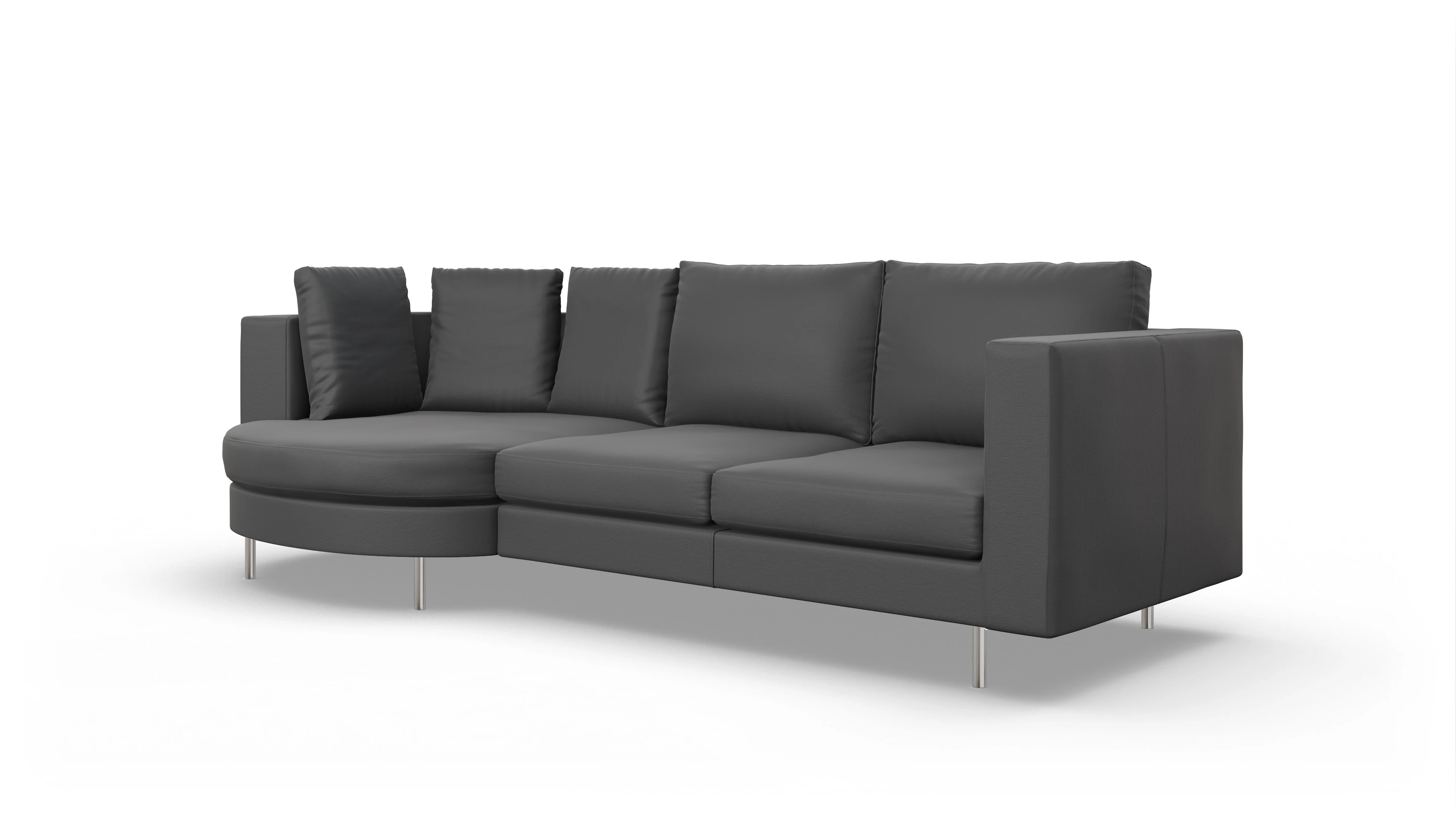 Design-Sofa Silea in Leder Ansicht des Produktes Silea Sofa mit Rec links in Leder schwarz