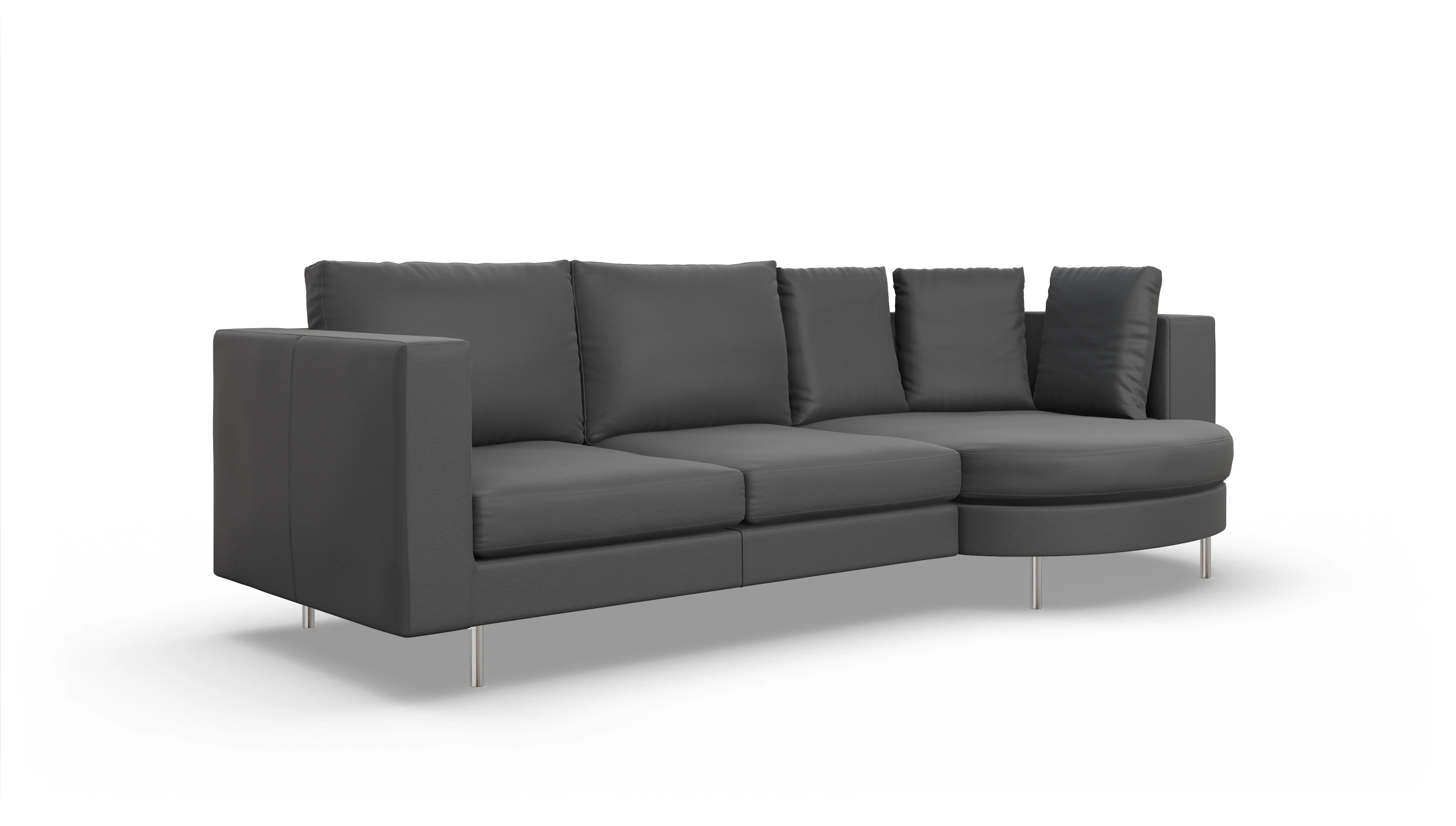 Design-Sofa Silea in Leder Ansicht des Produktes Silea Sofa mit Rec rechts in Leder schwarz